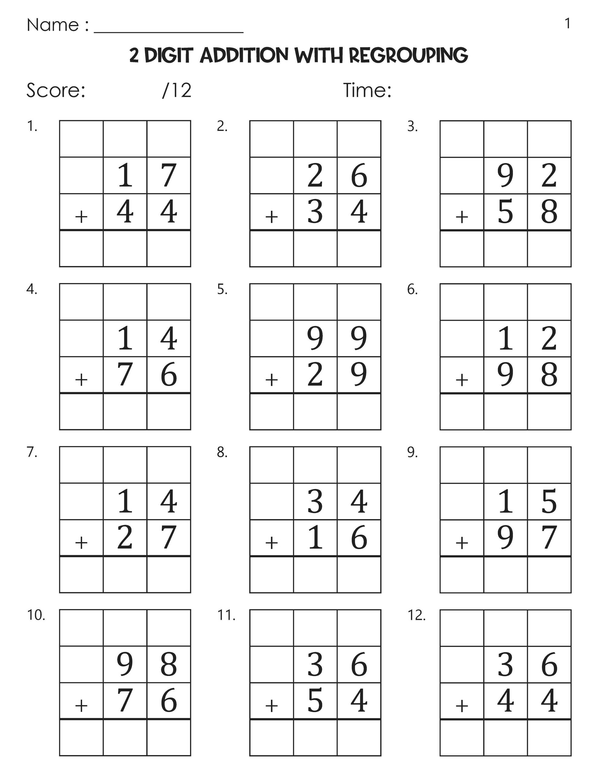 2 Digit Addition With Regrouping Worksheets Etsy 2 Digit Addition With Regrouping Worksheets Etsy