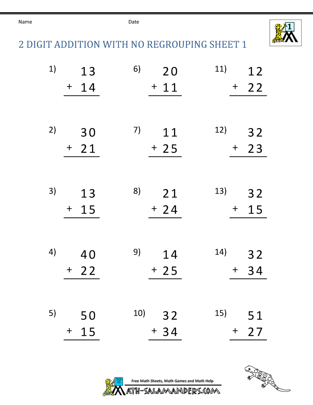 2 Digit Addition Without Regrouping