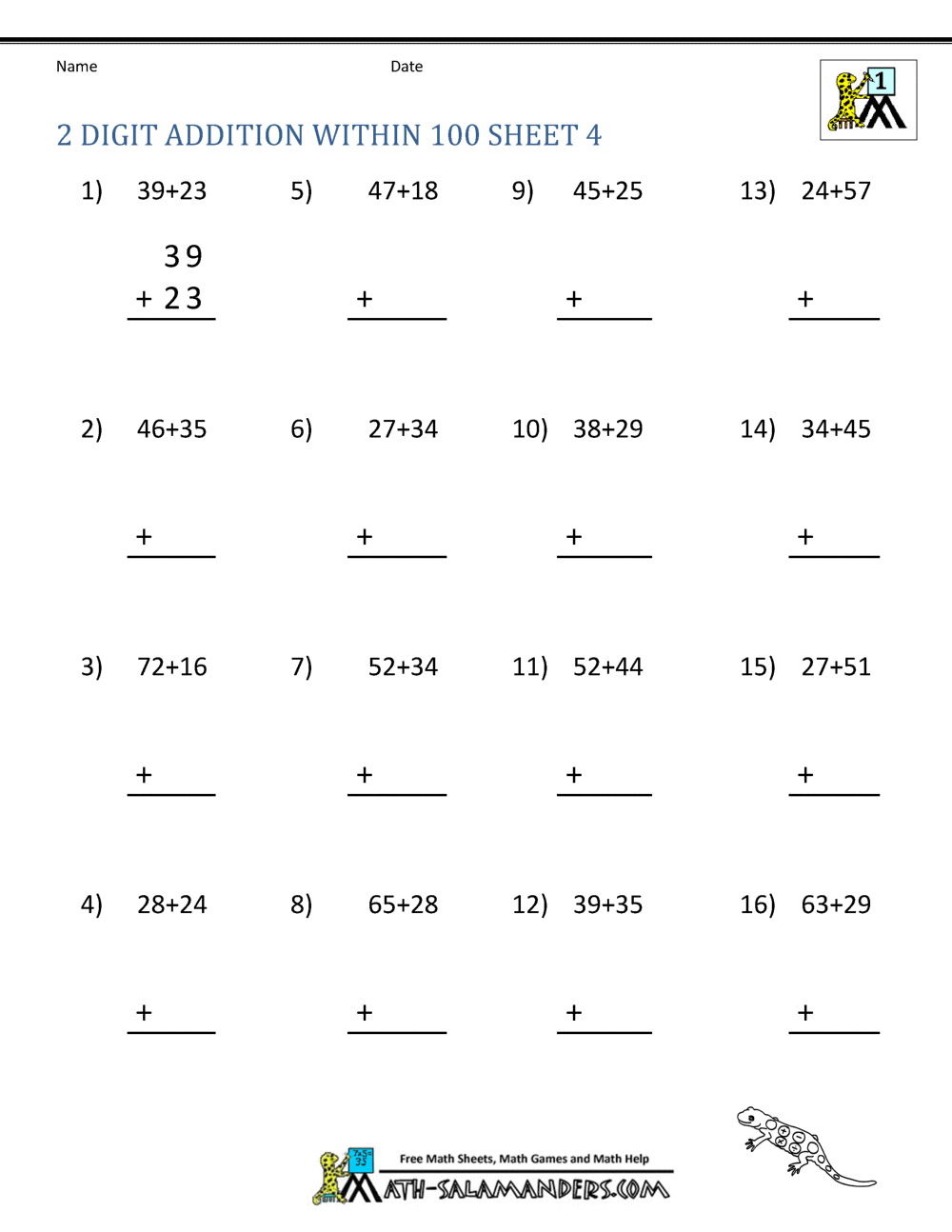 2 Digit Addition Worksheets