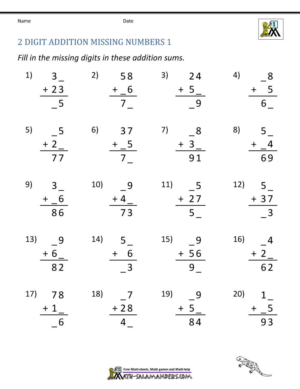 2 Digit Addition Worksheets
