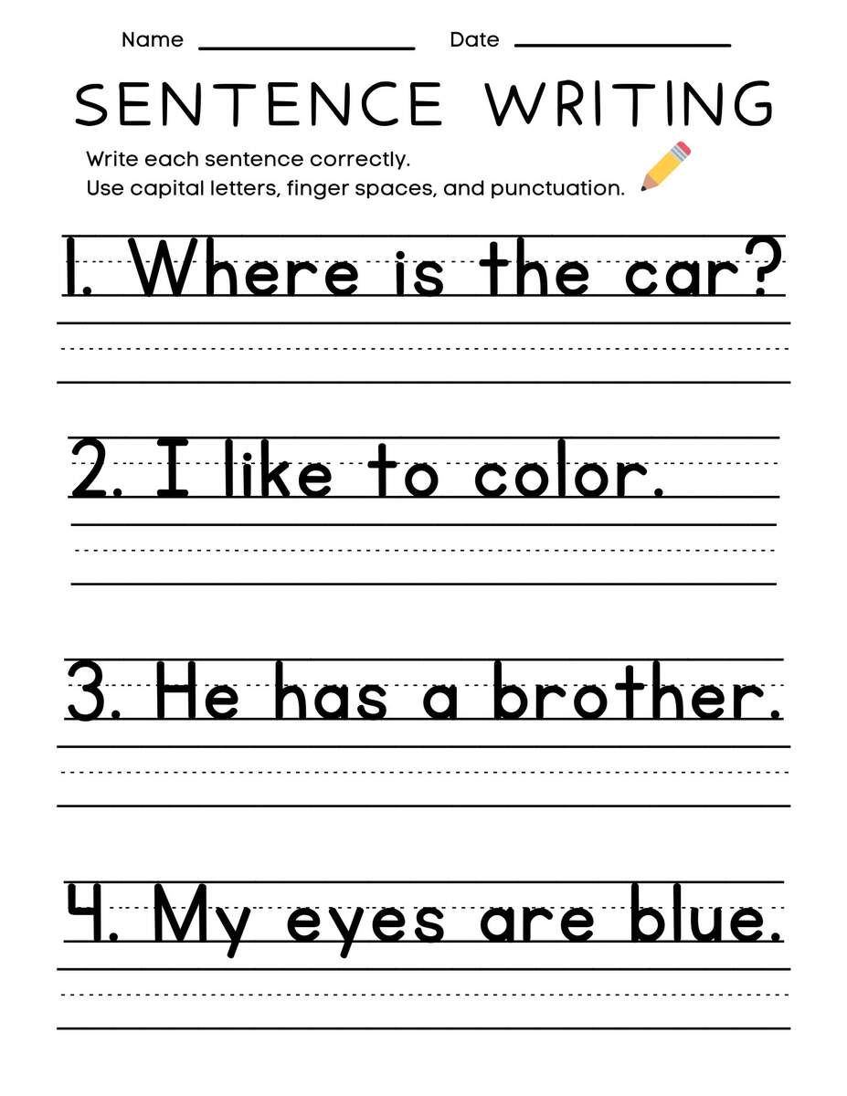 Sentence Writing Practice Worksheets Kindergarten