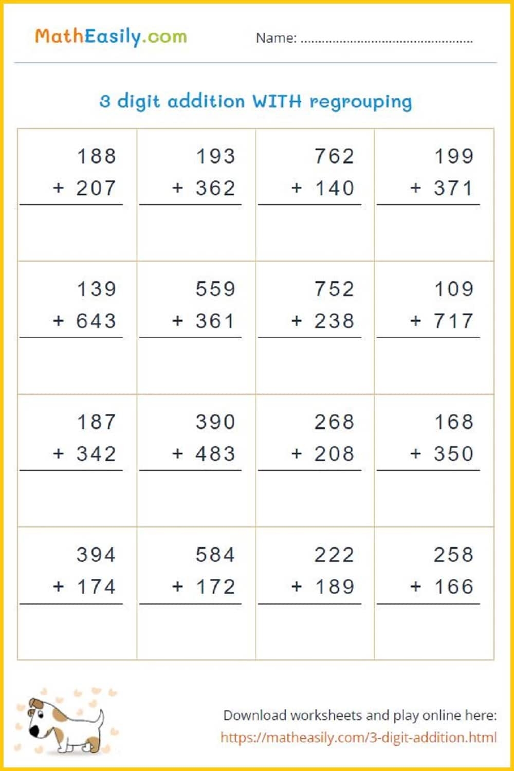 3 Digit Addition Games WITH WITHOUT Regrouping