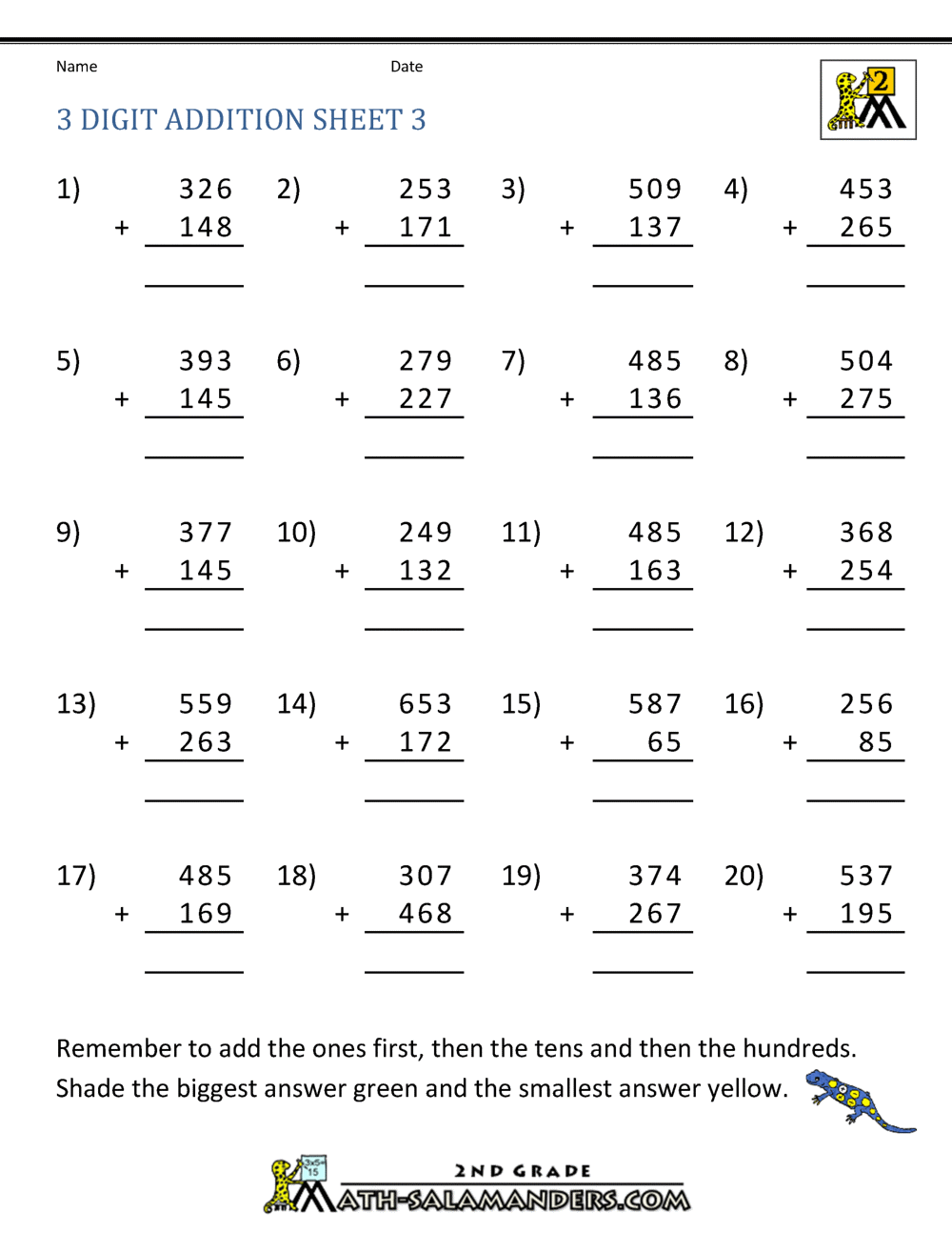 3 Digit Addition Regrouping Worksheets
