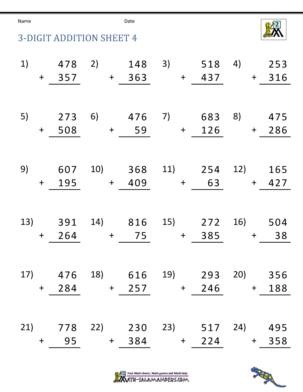 3 Digit Addition Worksheets Superstar Worksheets