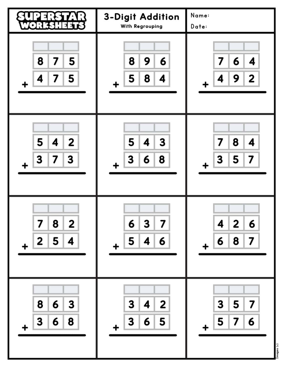 Triple Digit Addition Math School Assignment Worksheet Printable Instant Digital Download PDF Etsy
