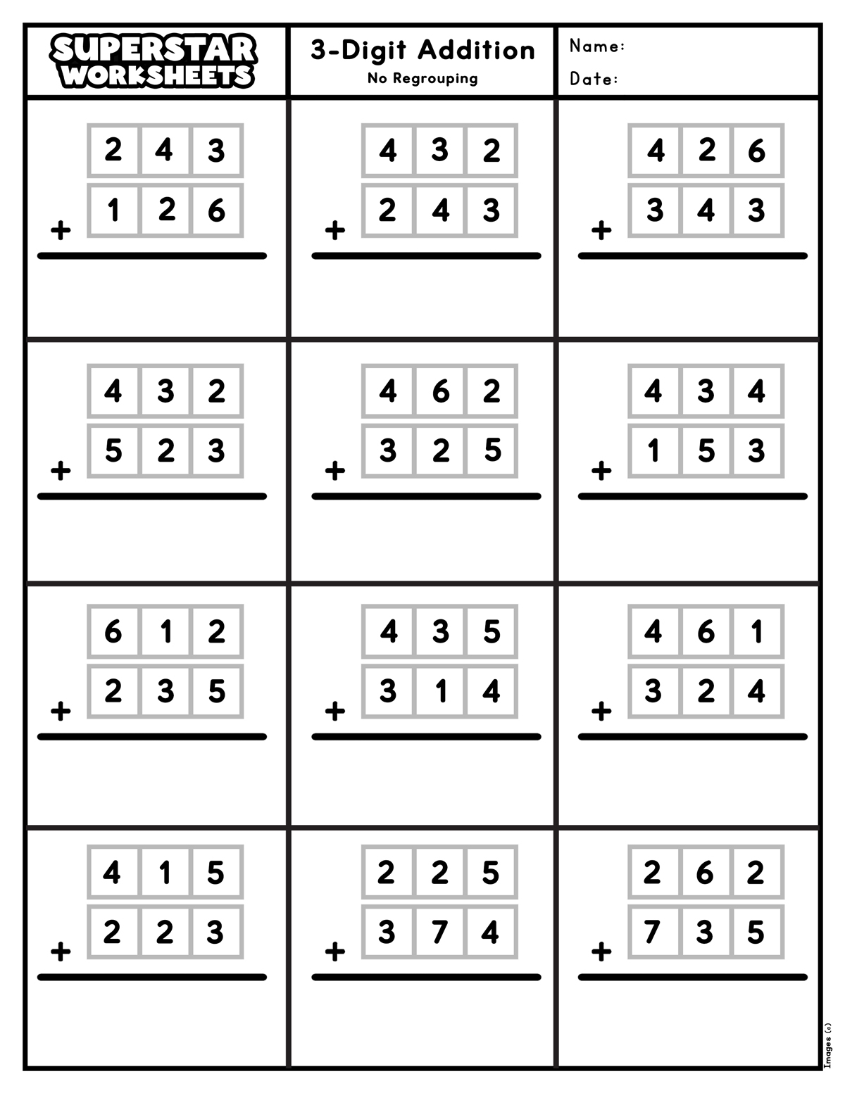 10 WORKSHEETS OF 3 DIGIT ADDITION WITH REGROUPING By Teach Simple