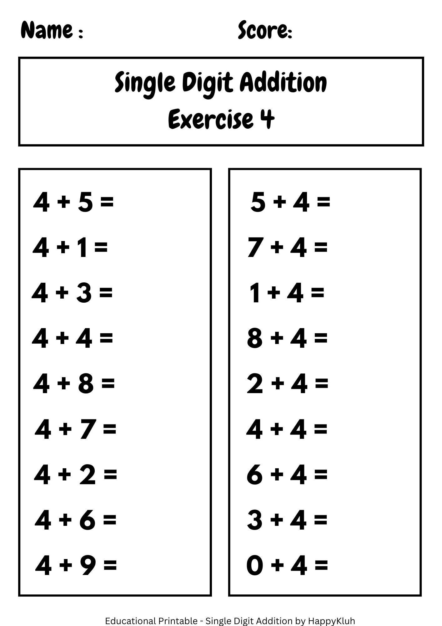 30 Printable Single Digit Addition Worksheets Preschool 2nd Grade Math Etsy