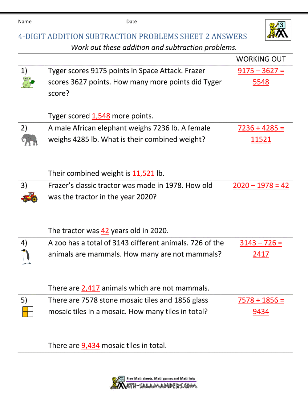 3rd Grade Addition And Subtraction Word Problems