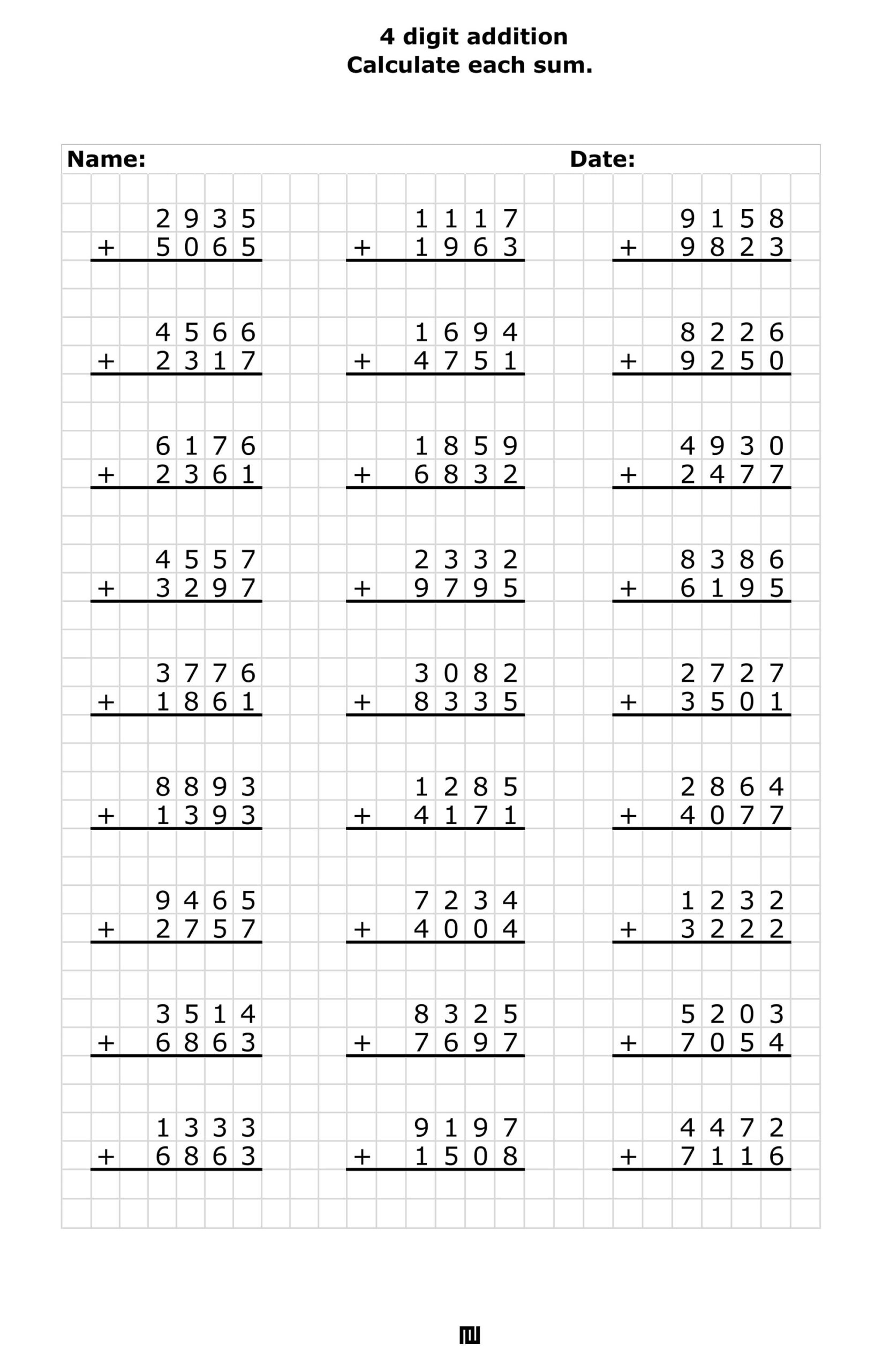 4 digit Addition Worksheets 3rd 4th Grade Math PDF Download Etsy Israel