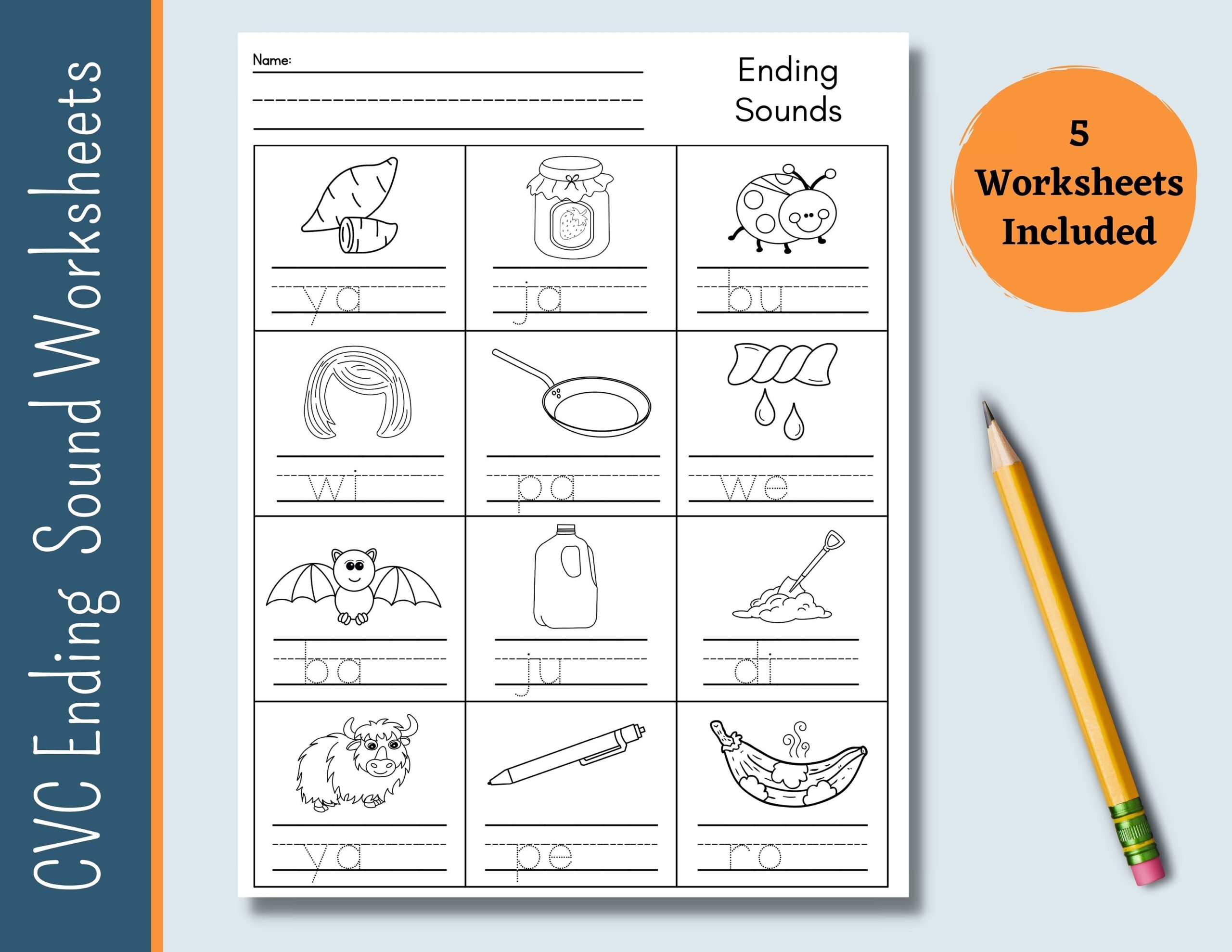5 CVC Ending Sound Worksheets CVC Words Printable Phonics CVC Words Early Reading Preschool Kindergarten Beginner Reading Etsy