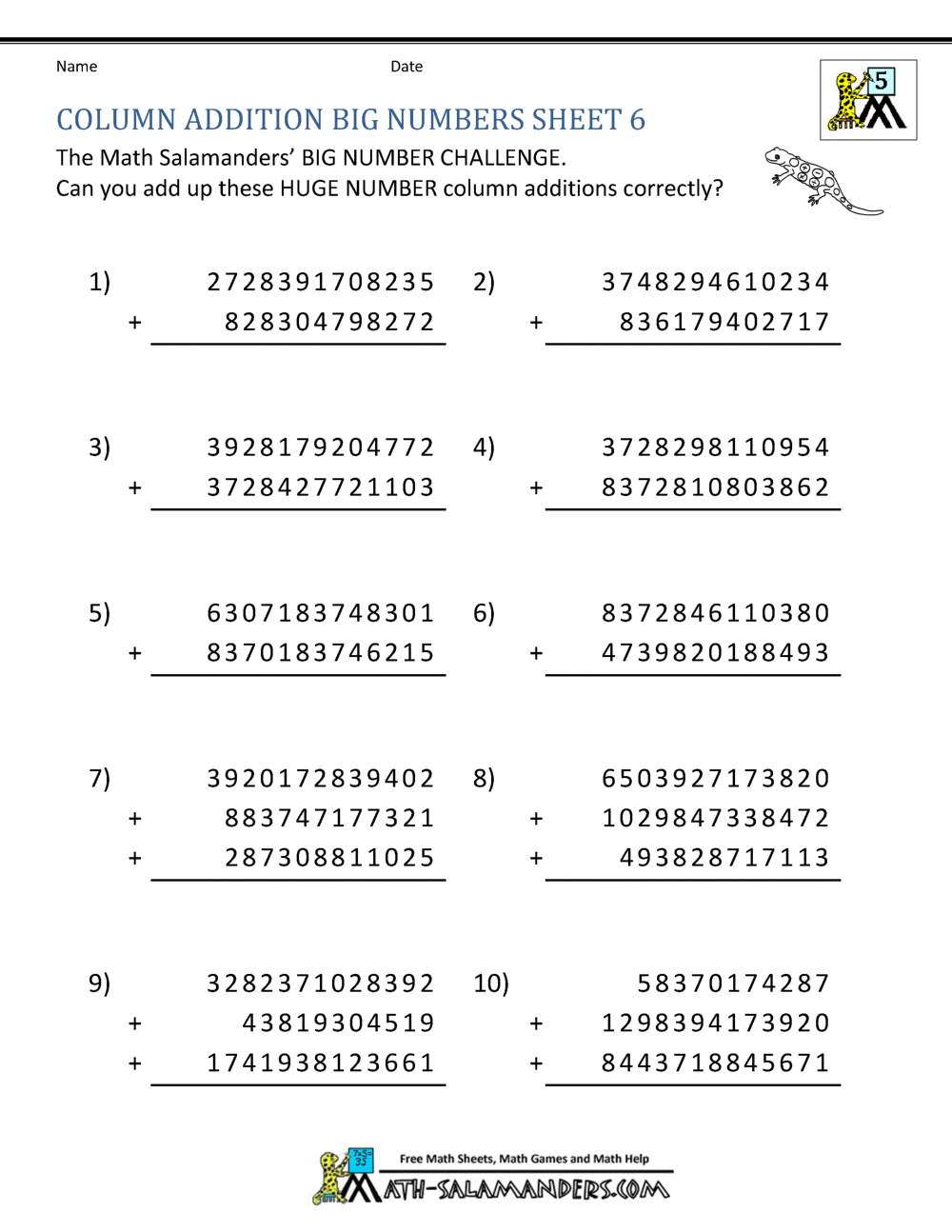 5th Grade Addition Worksheets