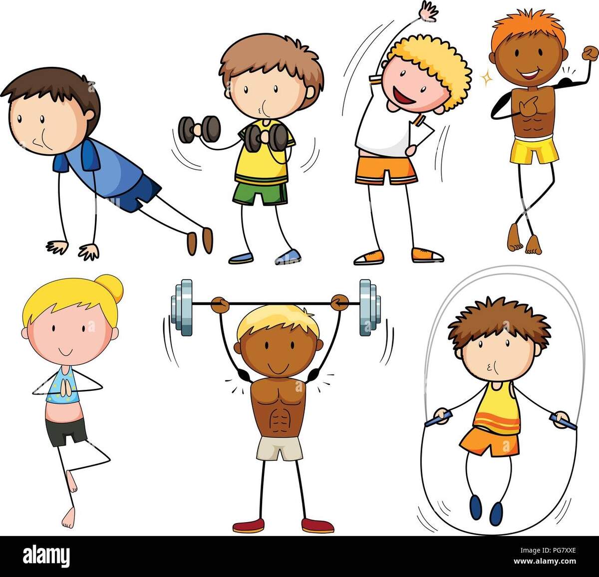 A Set Of Doodle Kids Exercise Illustration Stock Vector Image Art Alamy