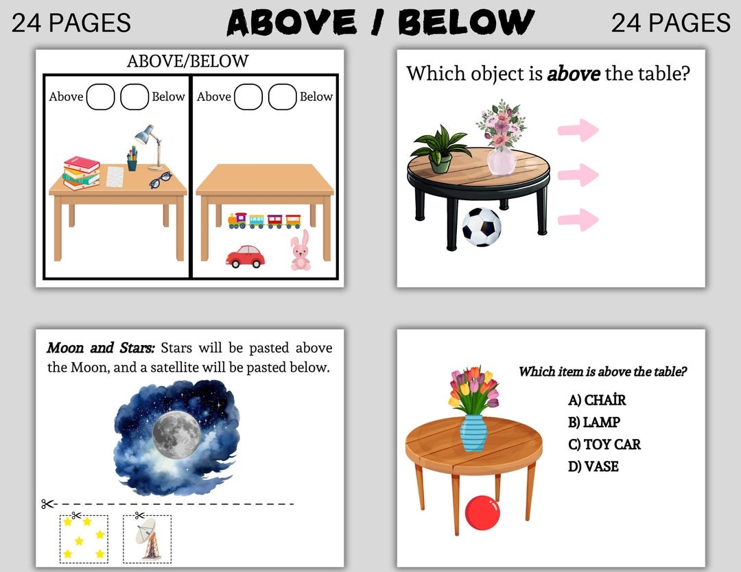 Above Below Preschool Worksheets Kindergarten Activities Homeschool Curriculum Educational Printables Learning Resources Pdf Download Etsy