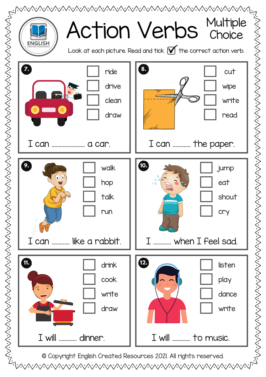 Action Verbs Activity Book English Created Resources Worksheets Library