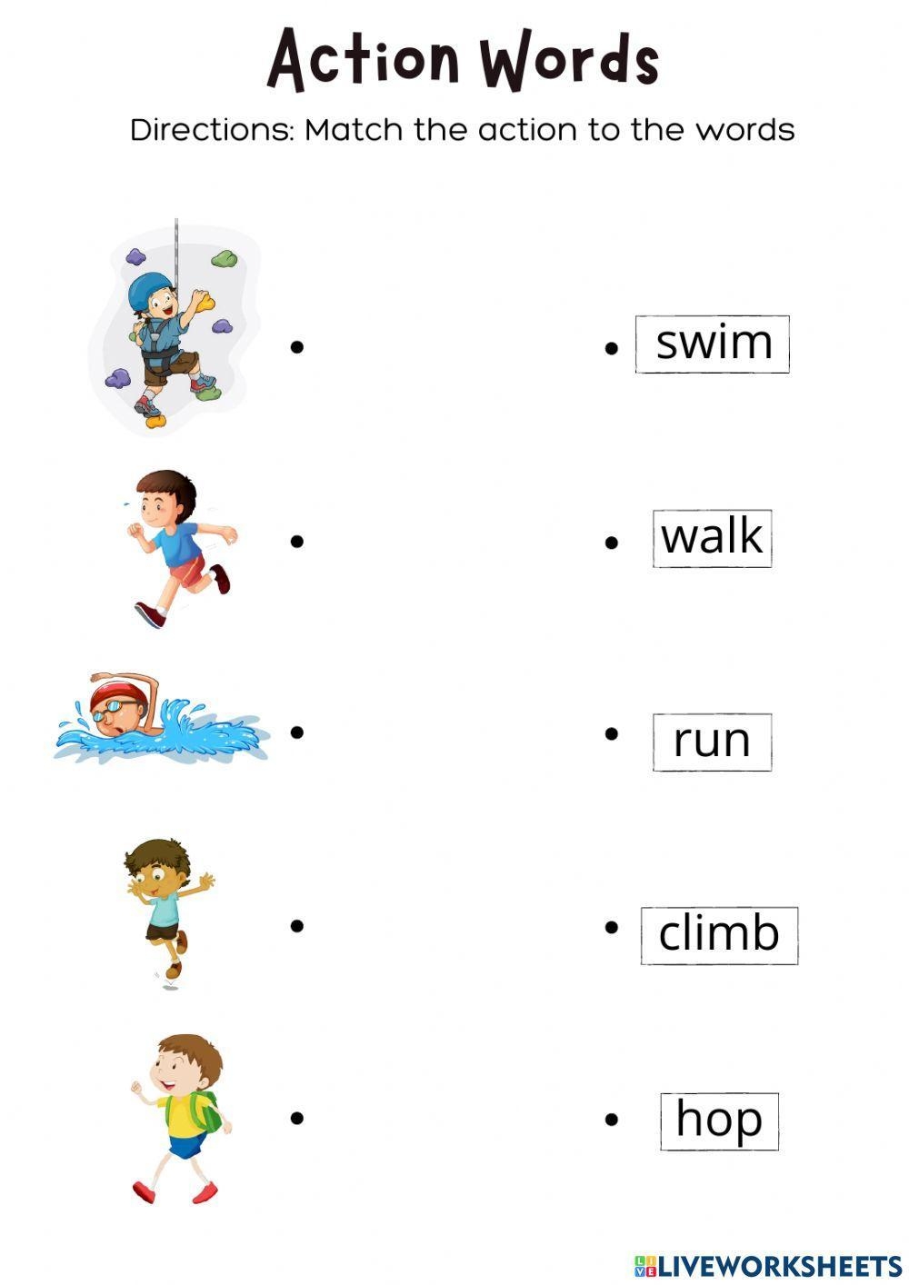 Action Words Interactive Worksheet For Kindergarten Worksheets Library