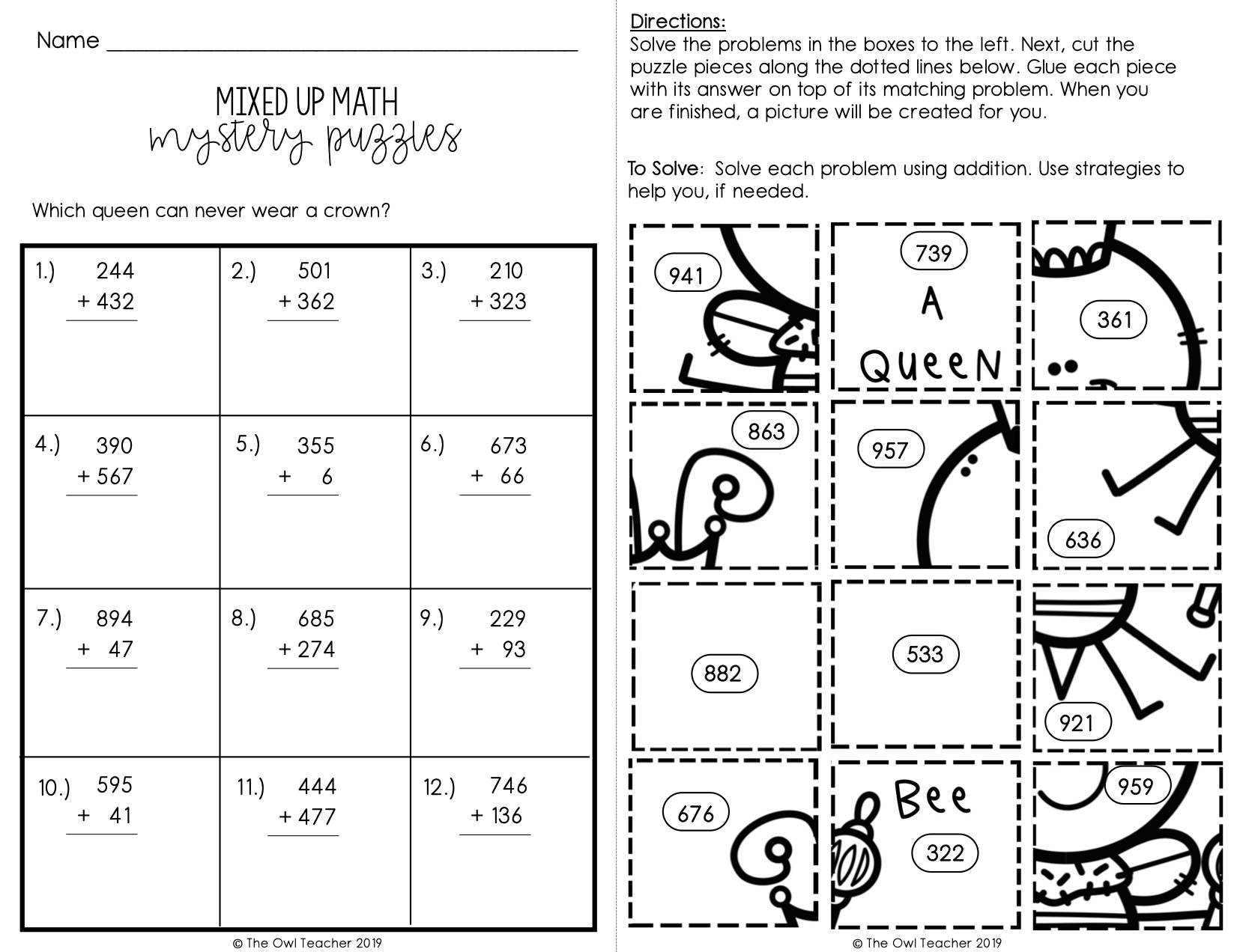 Add Subtract Within 1000 Mixed Up Puzzles Printable Digital Google The Owl Teacher