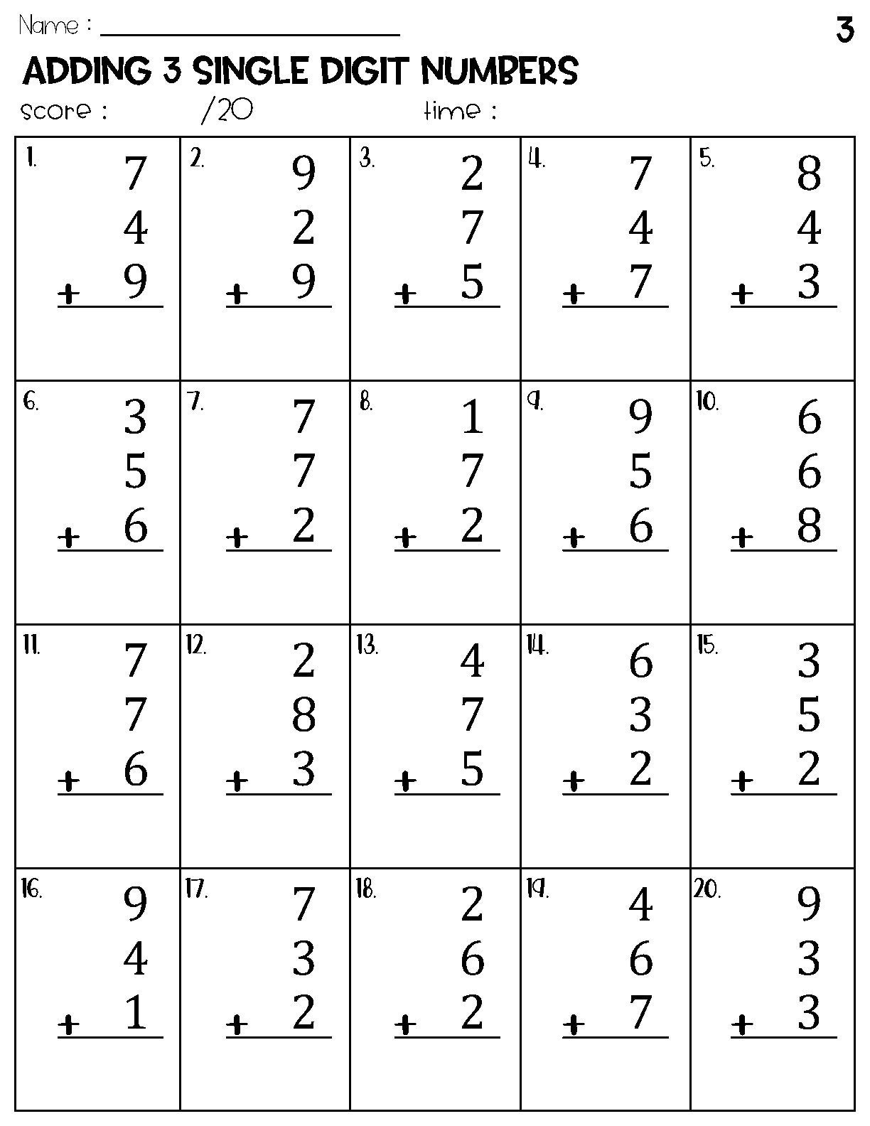 3 Digit Addition Worksheets