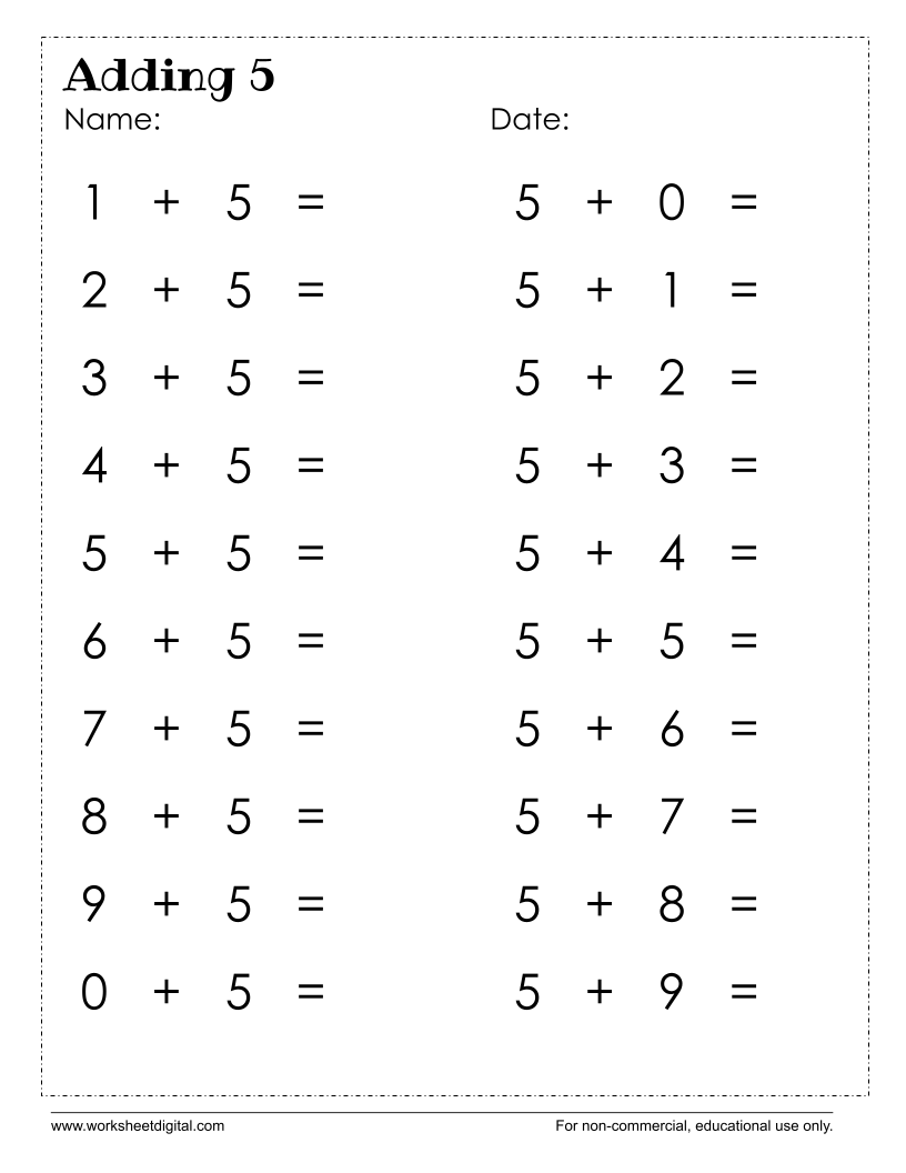 Adding With 5 Worksheet Digital 1 Teacher Made Resources