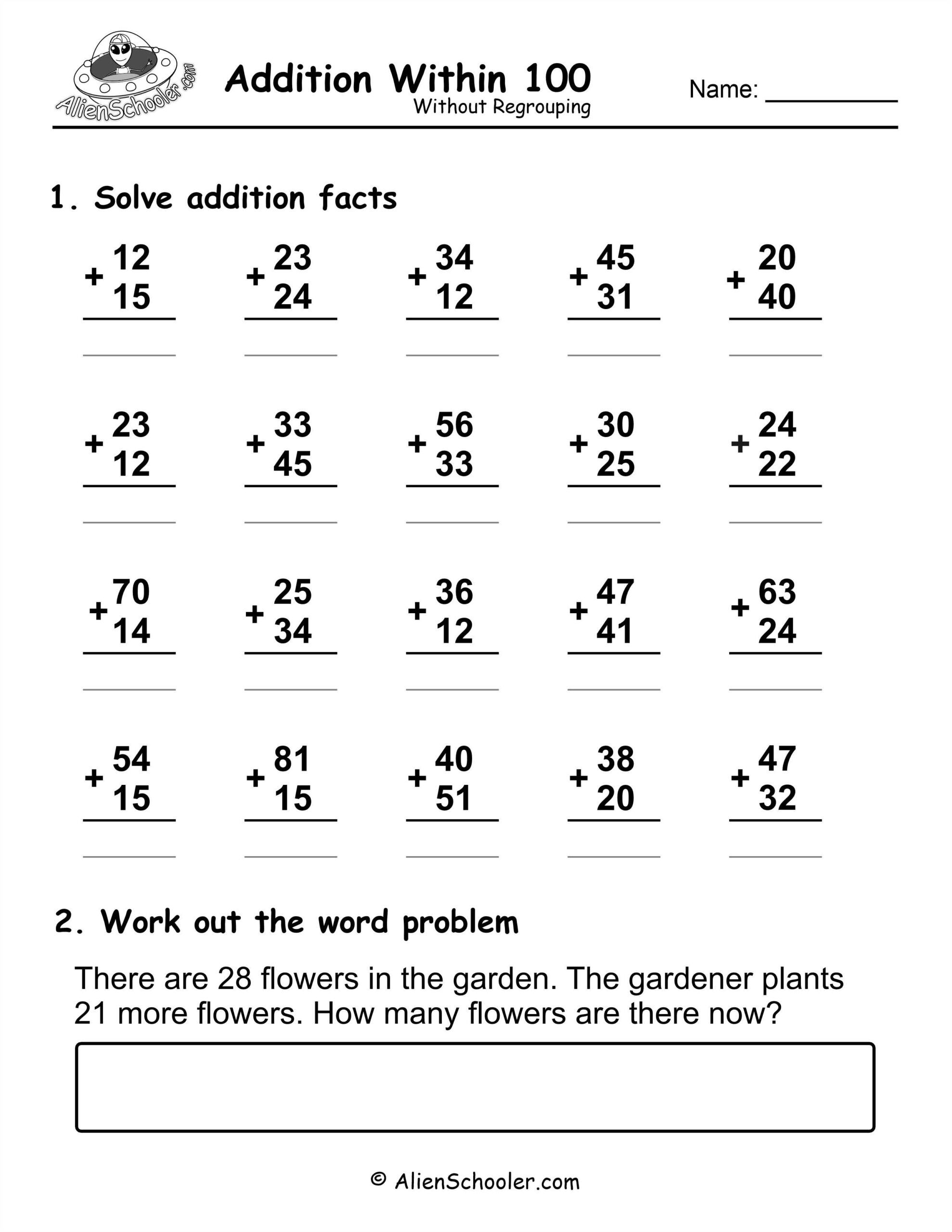 Adding Within 100 Worksheets Free Printables