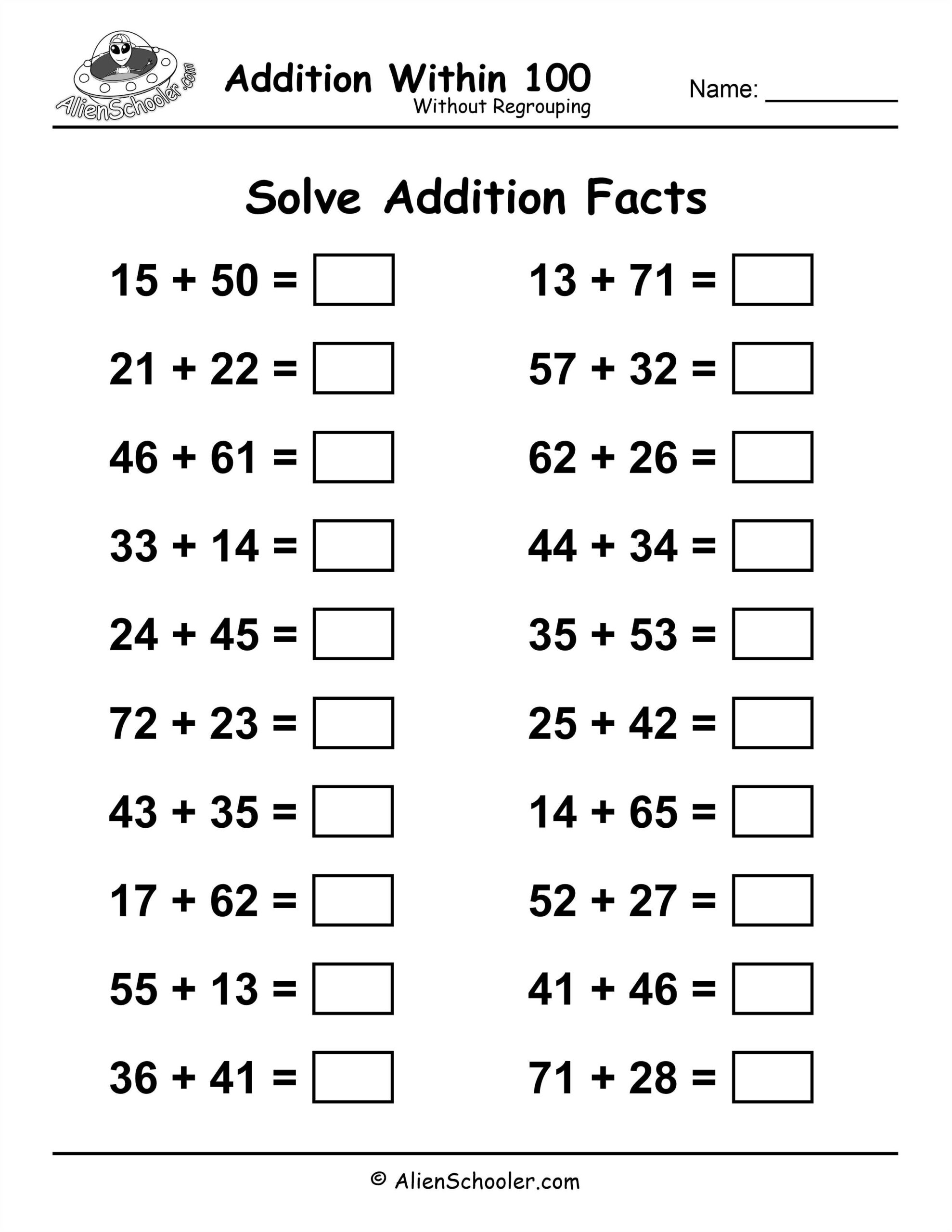 Adding Within 100 Worksheets Free Printables