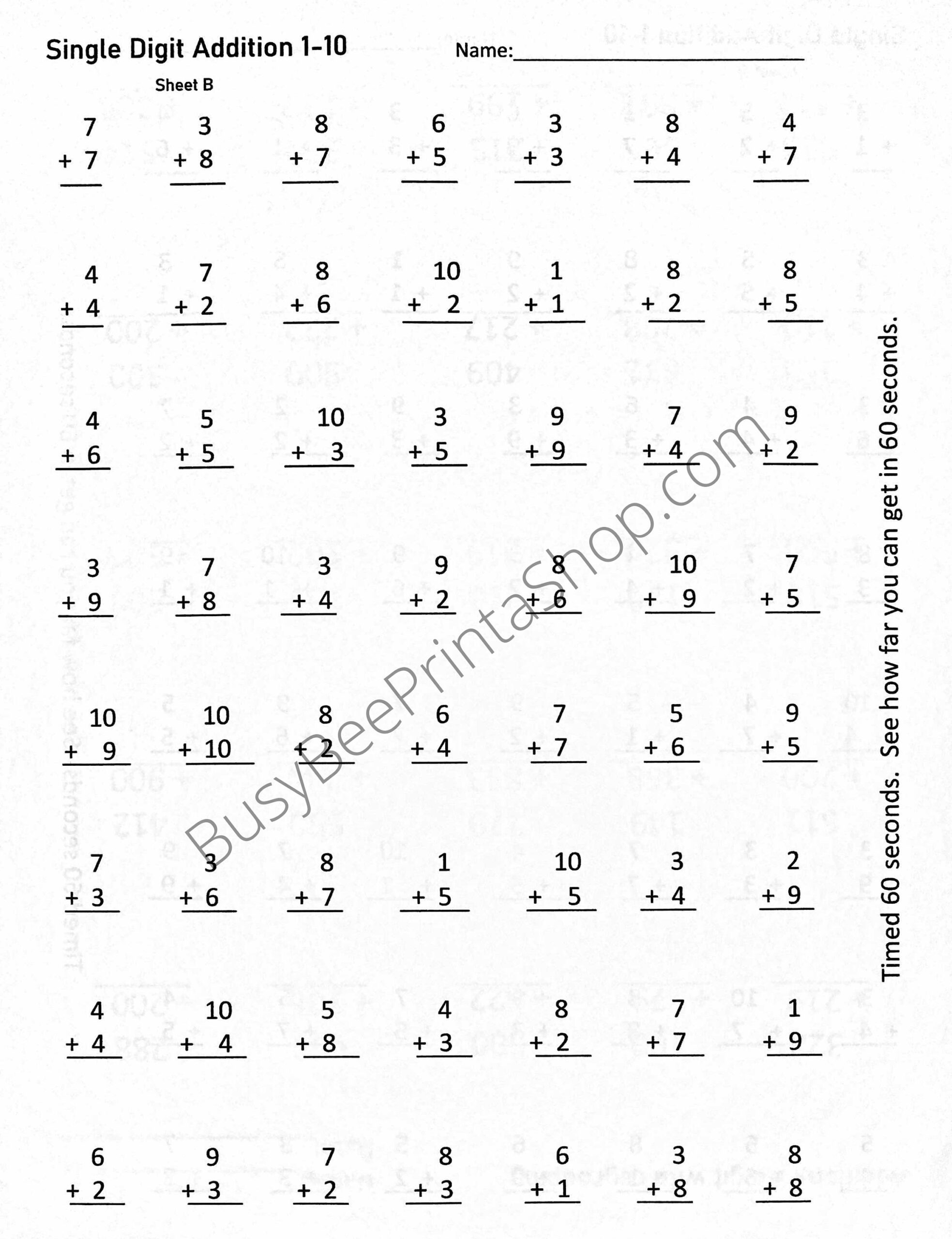 Addition 1 10 Timed Worksheet 2 Sheets 56 Math Problems On Each Sheet Etsy Denmark Addition 1 10 Timed Worksheet 2 Sheets 56 Math Problems On Each Sheet Etsy Denmark