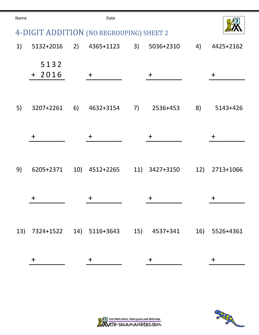 Addition 4 Digit Worksheets 3rd Grade
