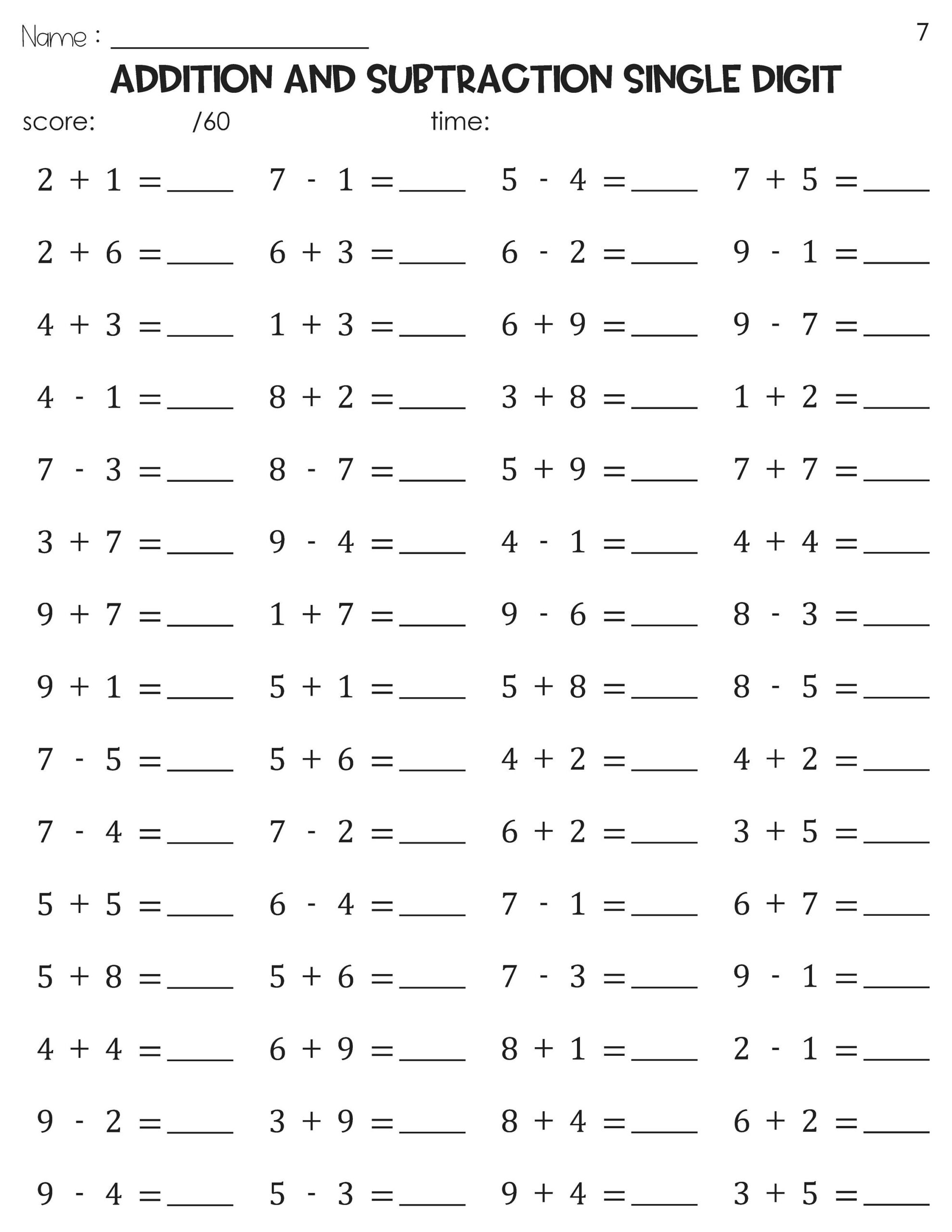 Addition And Subtraction Single Digit Math Timed Tests Speed Drills Worksheets Etsy Addition And Subtraction Single Digit Math Timed Tests Speed Drills Worksheets Etsy
