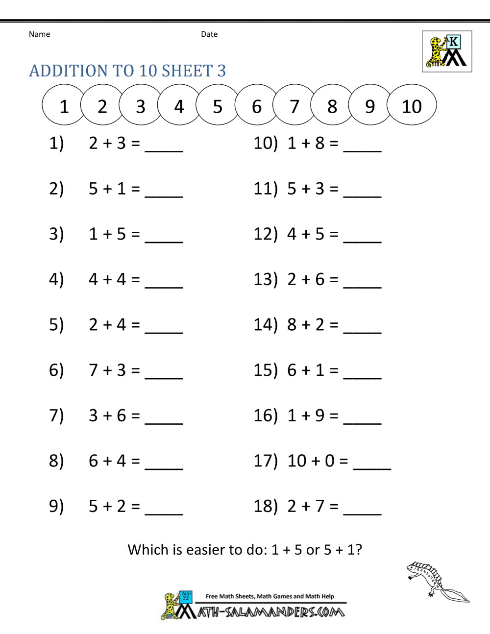 Addition And Subtraction Worksheets For Kindergarten
