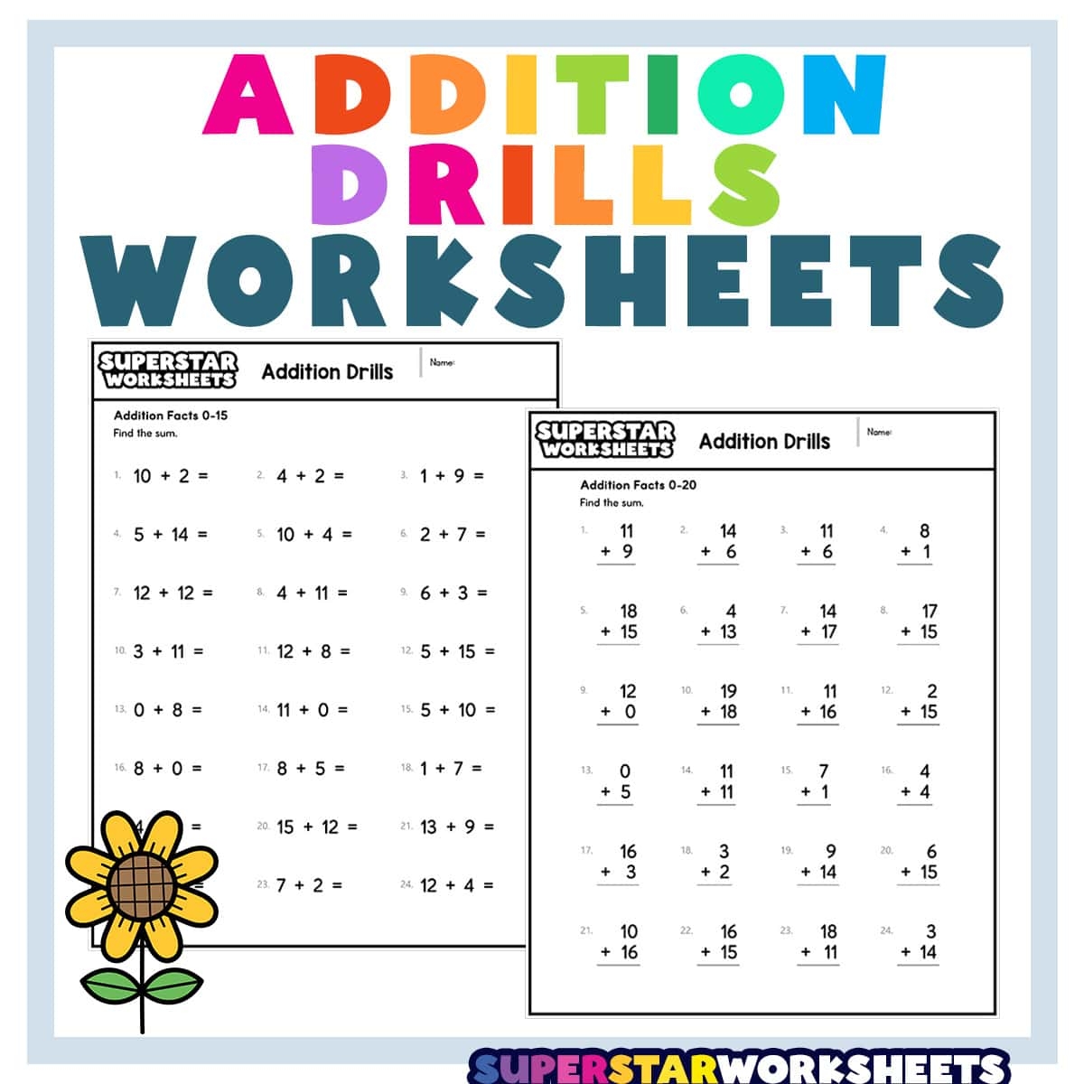 Math Drill Addition Worksheet 1 Etsy