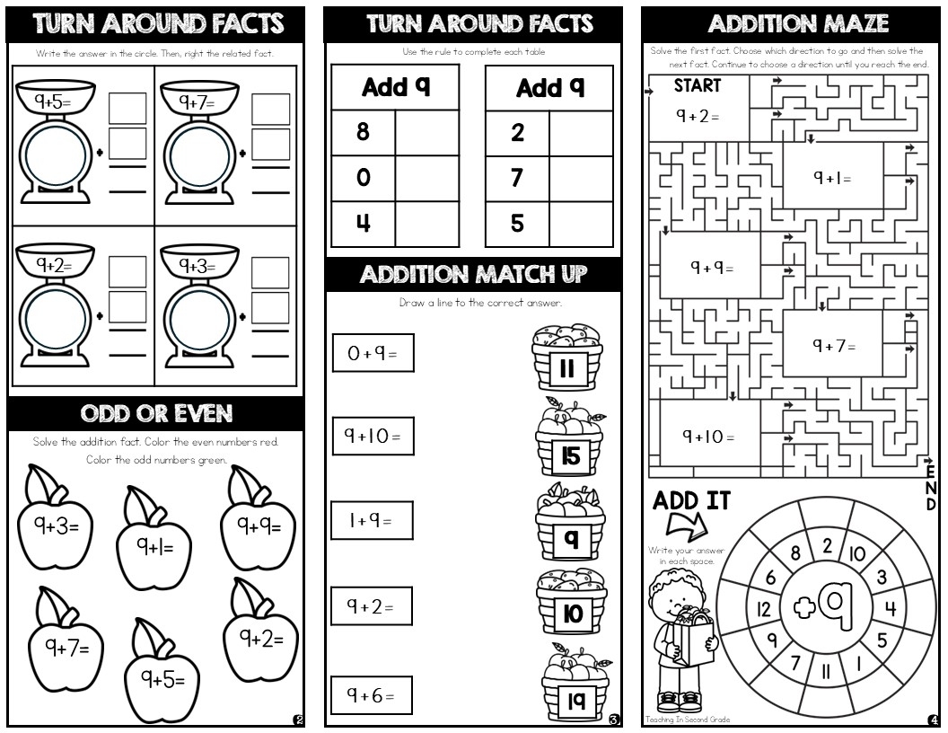 Addition Facts 9 Foldable Booklet Math Practice With Color By Code Trifold Brochure Teaching Ideas Made Easy
