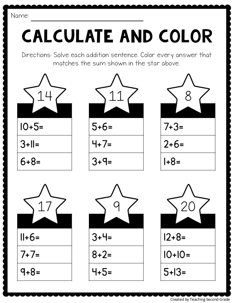 Addition Facts To 20 Worksheets Fun No Prep Math Worksheets For 1st 2nd Grade Teaching Ideas Made Easy