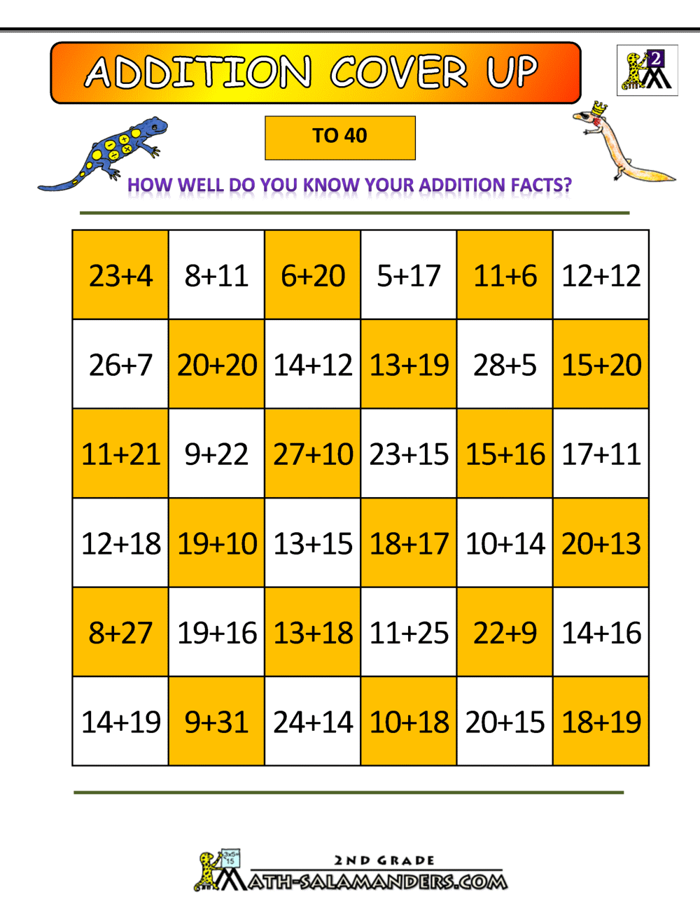Addition Math Games 2nd Grade
