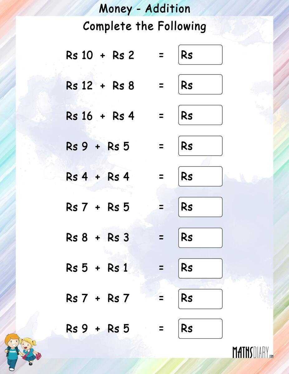 Addition Of Money Math Worksheets MathsDiary