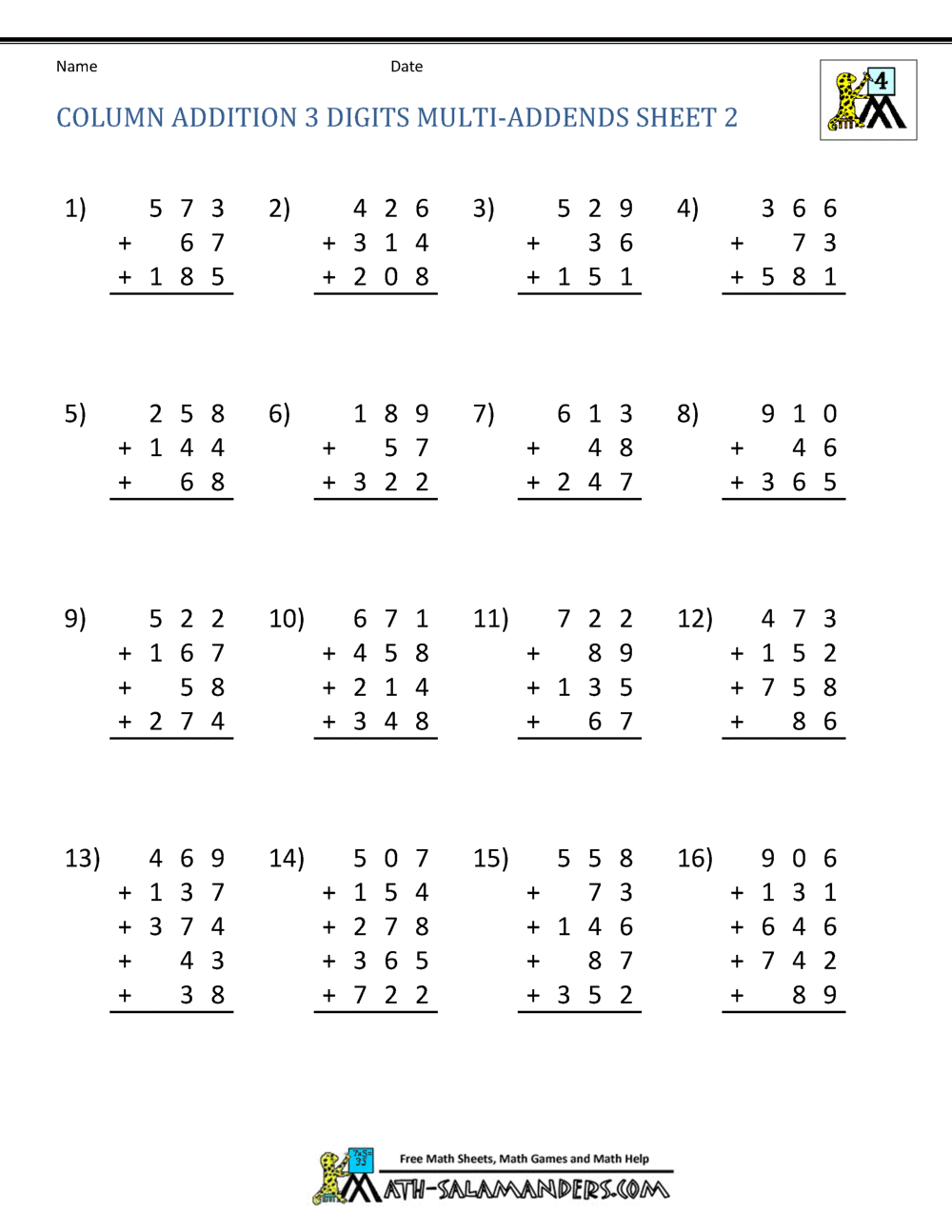 3 Digit Addition Worksheets Superstar Worksheets