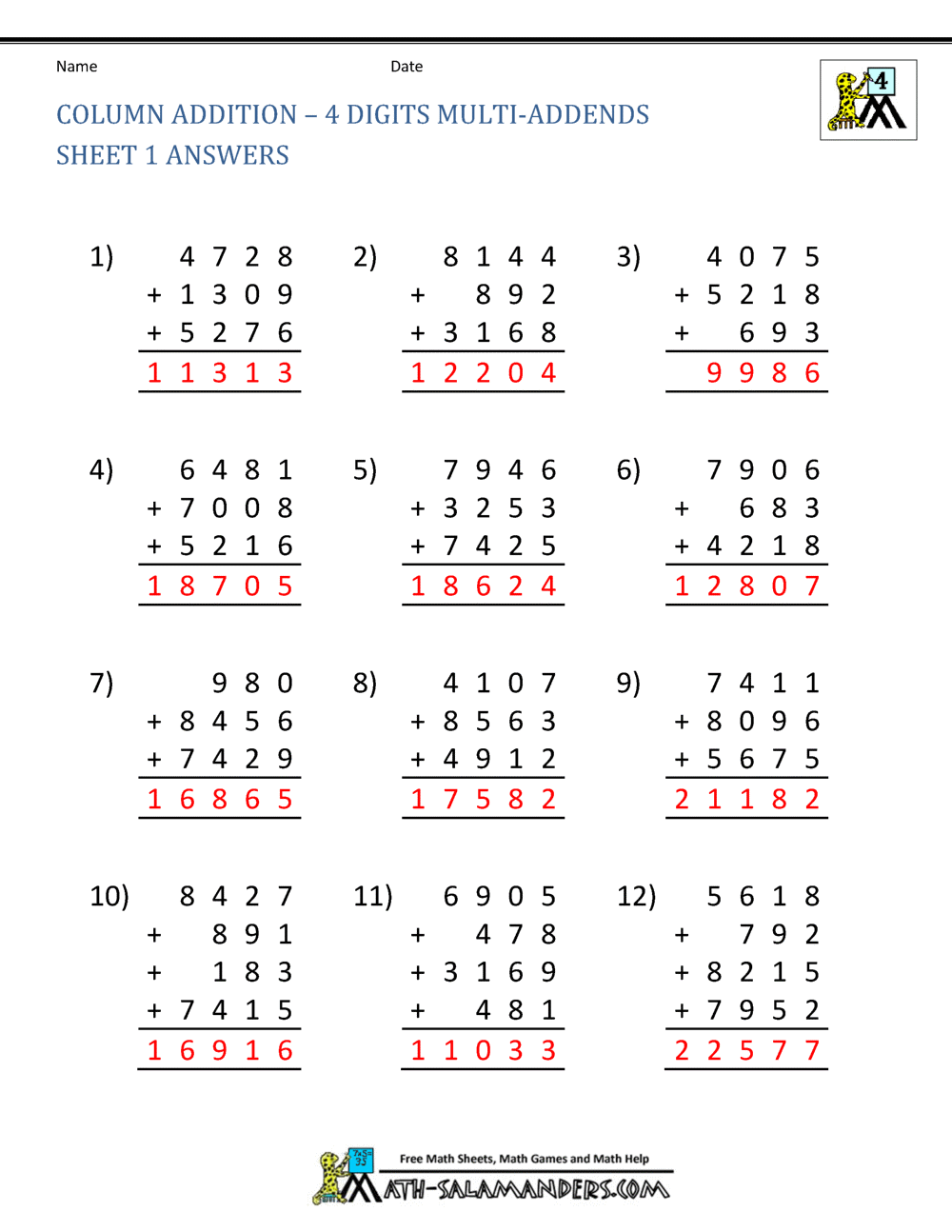 Addition Regrouping Worksheet 4th Grade