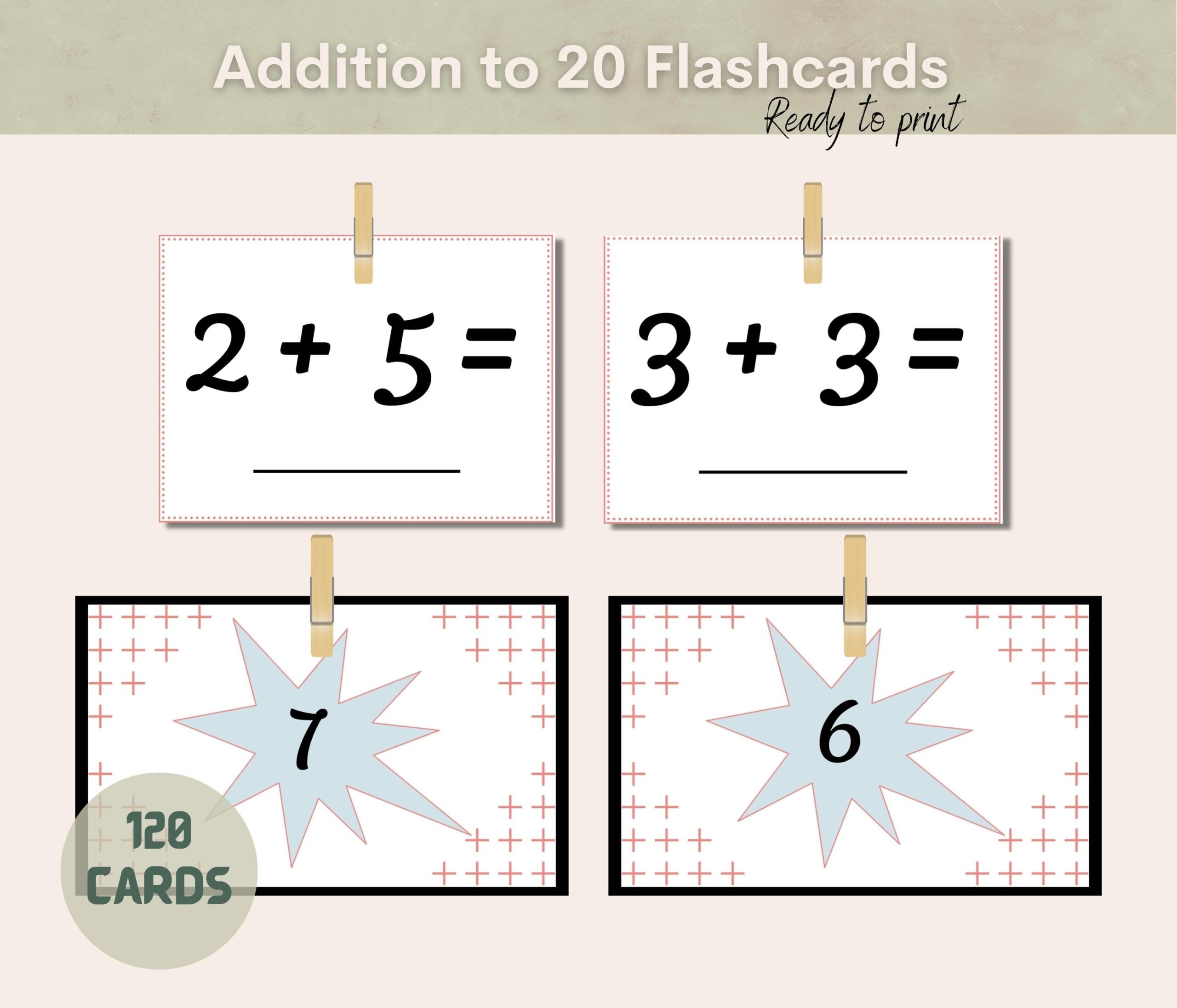 Addition To 20 Flashcards Printable Montessori Addition Flashcards For Toddler Addition Worksheets Kindergarten Preschool Learning Cards Etsy