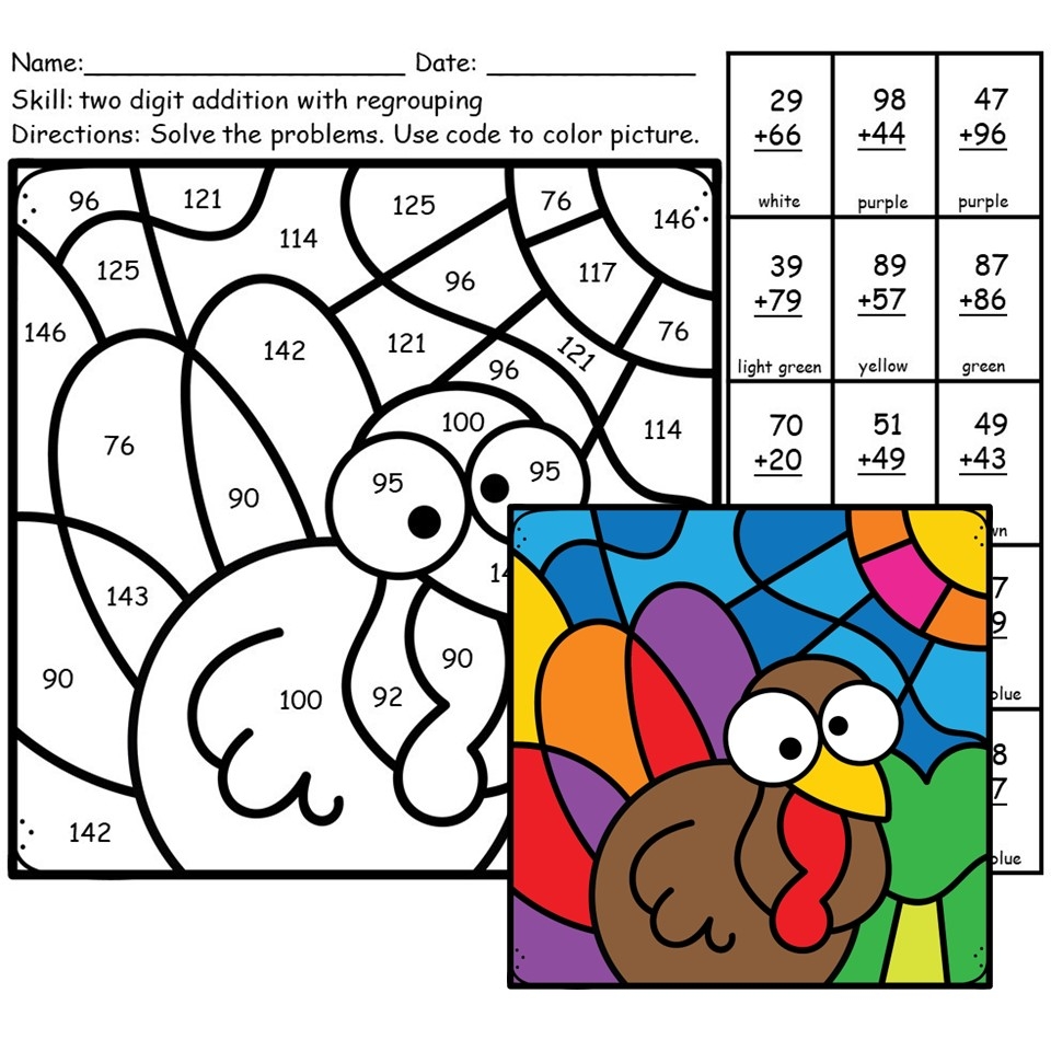 Addition Color By Number Worksheets Nature Inspired Learning