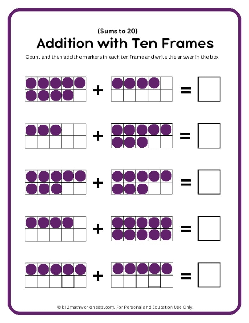 Printable Ten Frame Worksheets 1 10 By Teach Simple