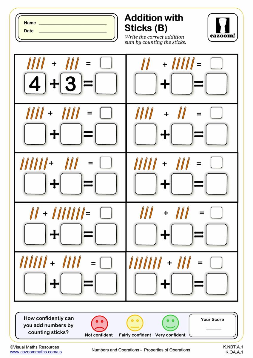 Addition With Visual Aids Worksheets Printable PDF Math Worksheets Cazoom Math
