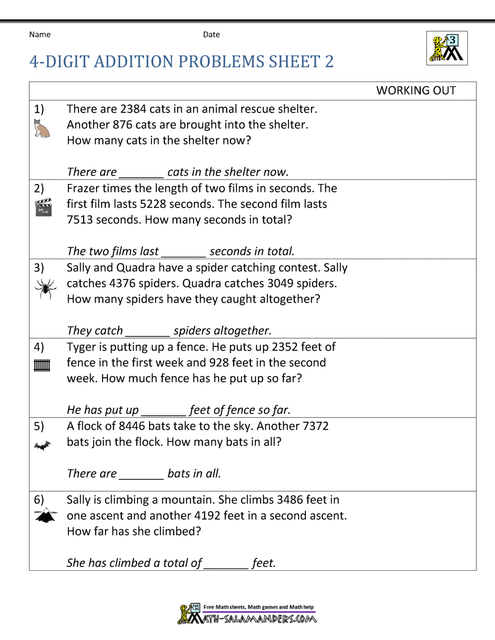 Addition Word Problems 3rd Grade