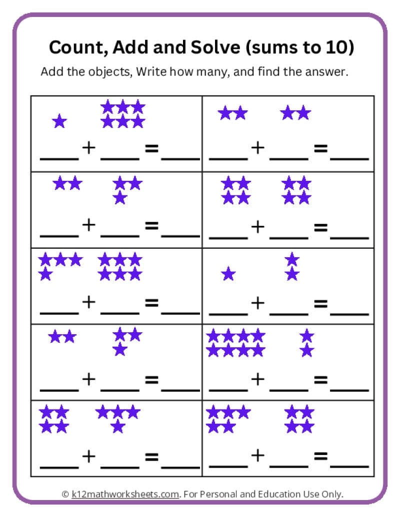 Beginner Addition 6 Kindergarten Addition Worksheets FREE Printable Worksheets Worksheetfun