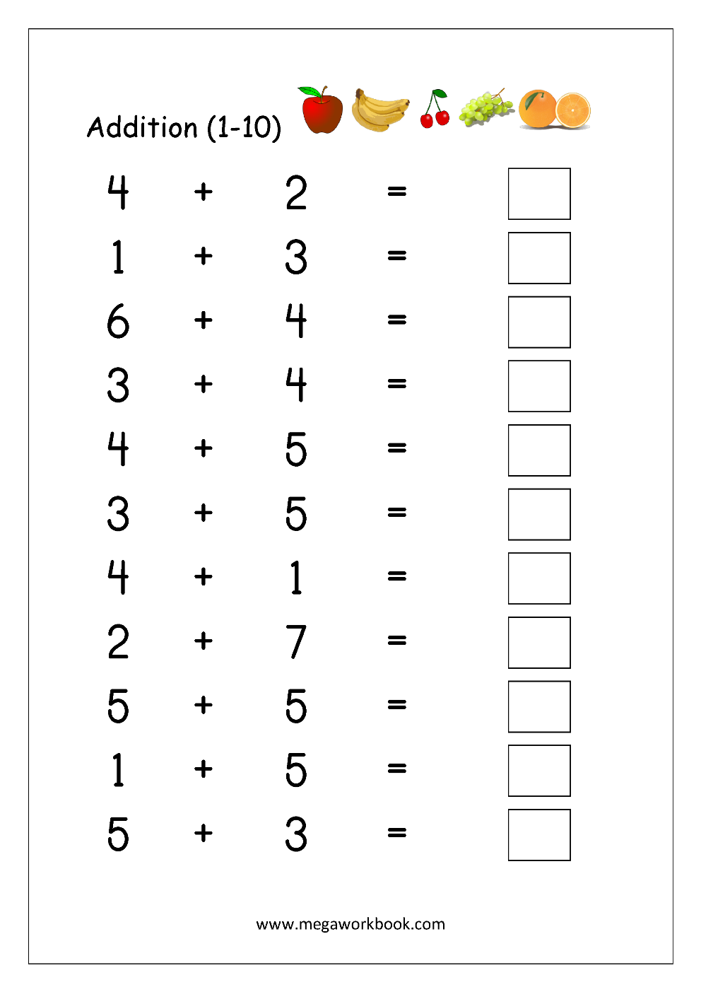 Addition Worksheets For Kindergarten Math Addition Worksheets Addition Practice Worksheets Addition For Kindergarten MegaWorkbook