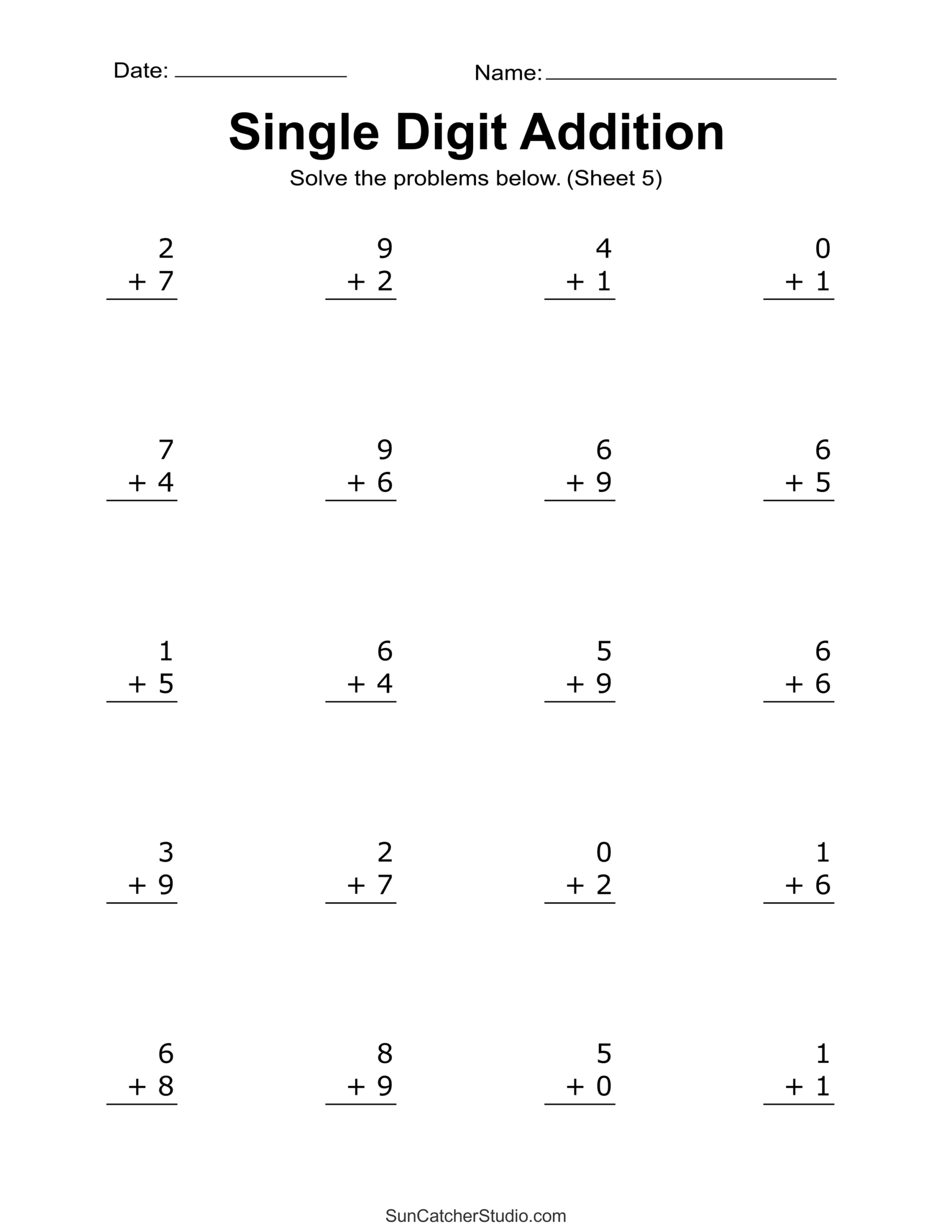 Printable Single Digit Addition 1 To 10 Number Math Worksheets For Grade 1 2 3 Made By Teachers