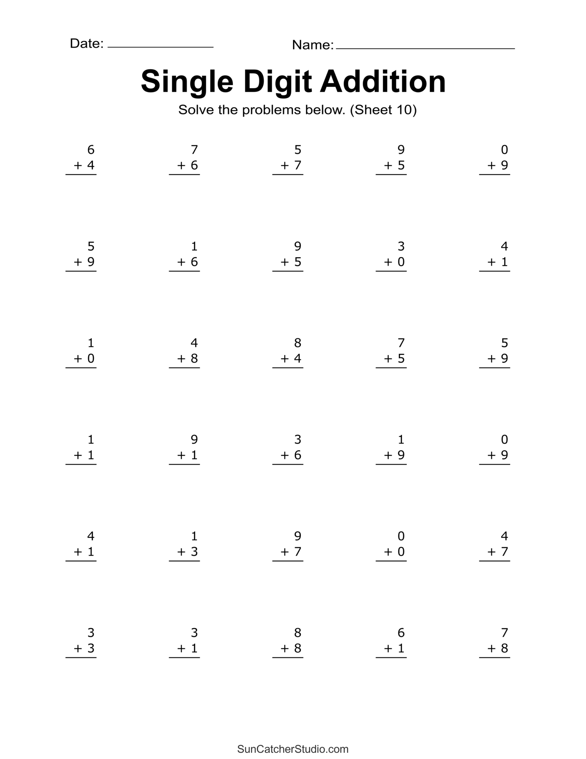 10 Printable Addition Math Worksheets Addition Practice Using Single Two And Three Digit Numbers Ages 4 7 KG1 To Grade 2 Etsy Israel
