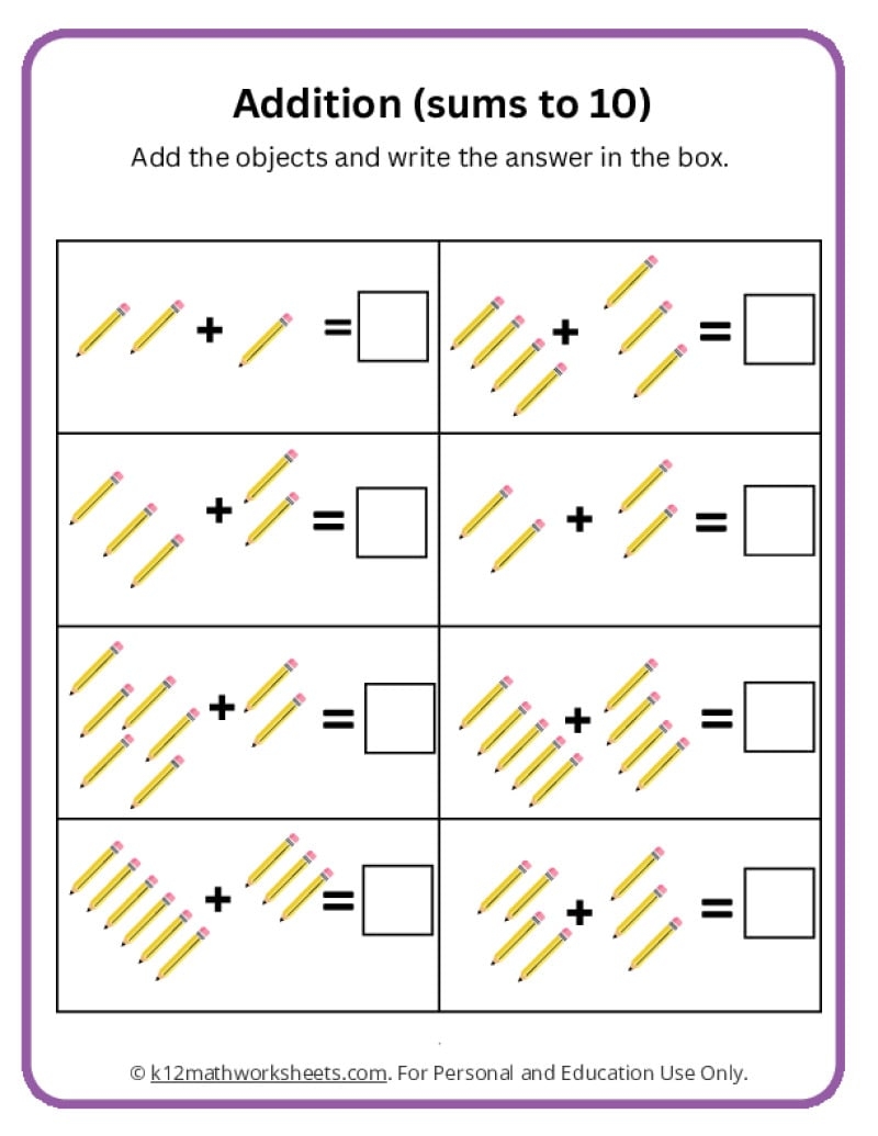 Addition With Sticks A Fun And Engaging K Grade PDF Worksheets Cazoom Math