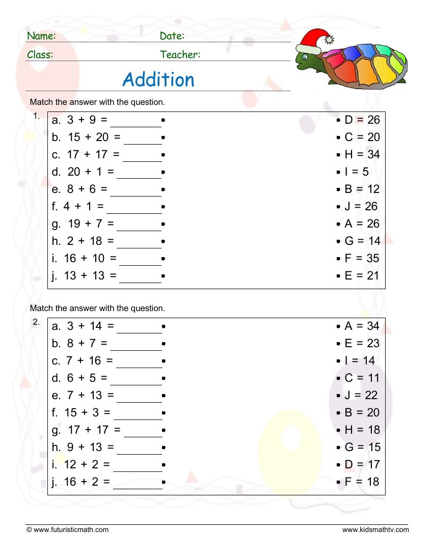 Addition Worksheets Kindergarten Free Downloads Math Champions