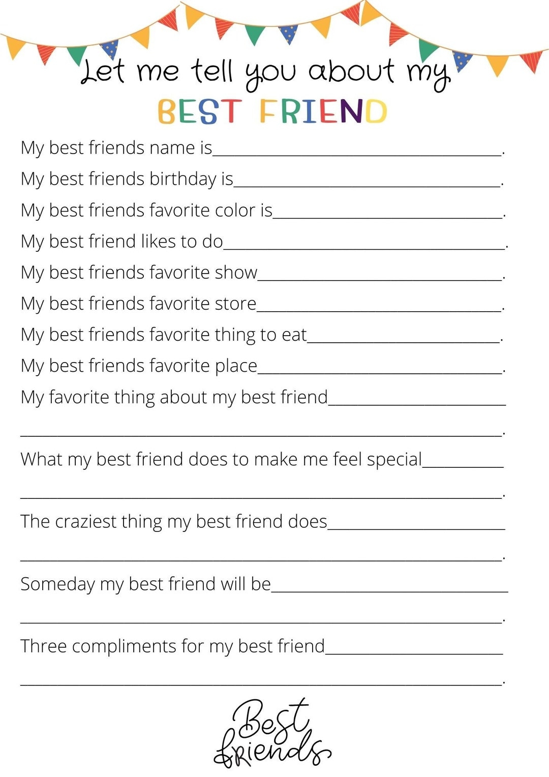 All About My Best Friend Printable BFF Birthday Best Friend Printable Best Friend Birthday BFF Etsy