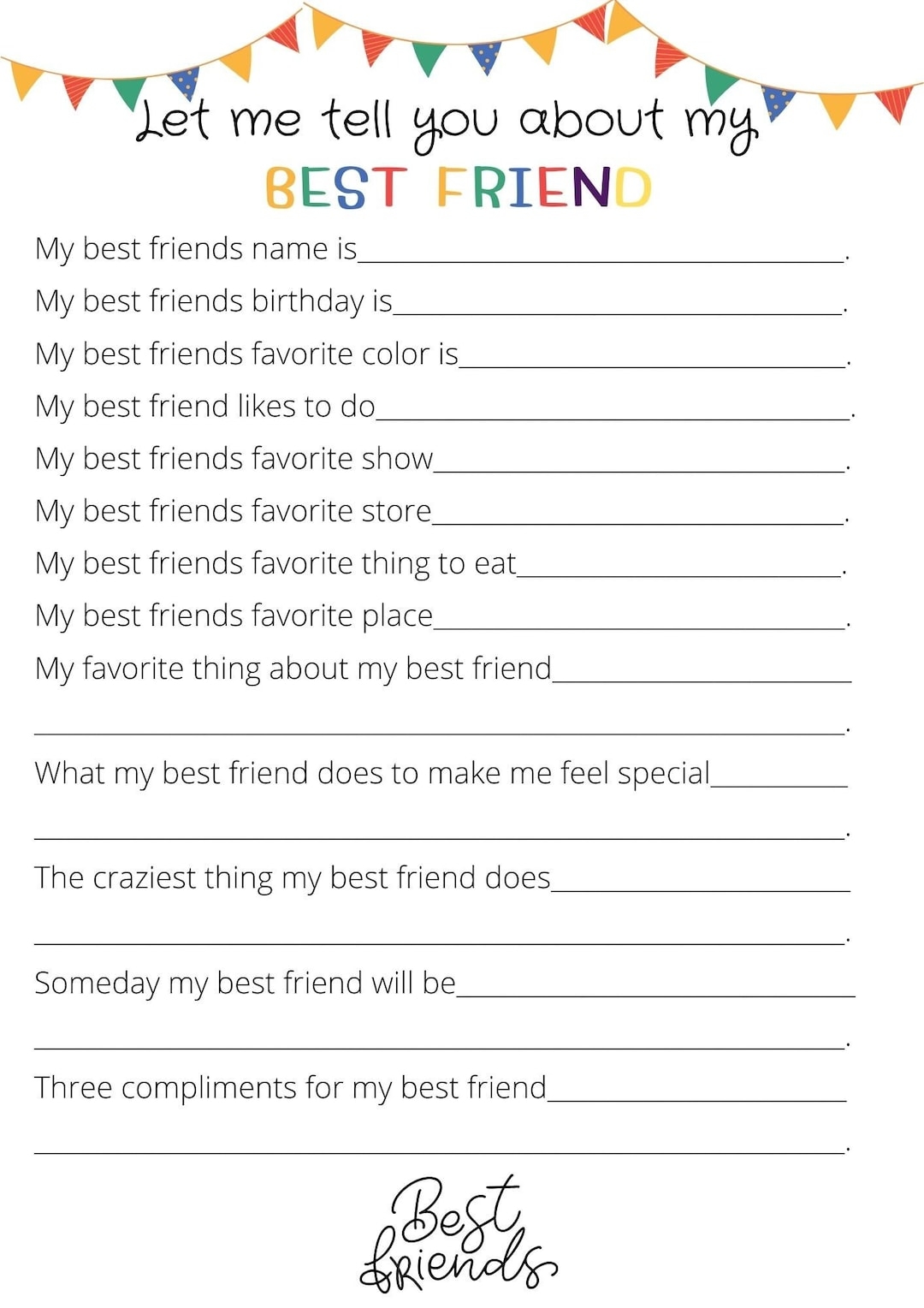 All About My Best Friend Printable BFF Birthday Best Friend Printable Best Friend Birthday BFF Etsy