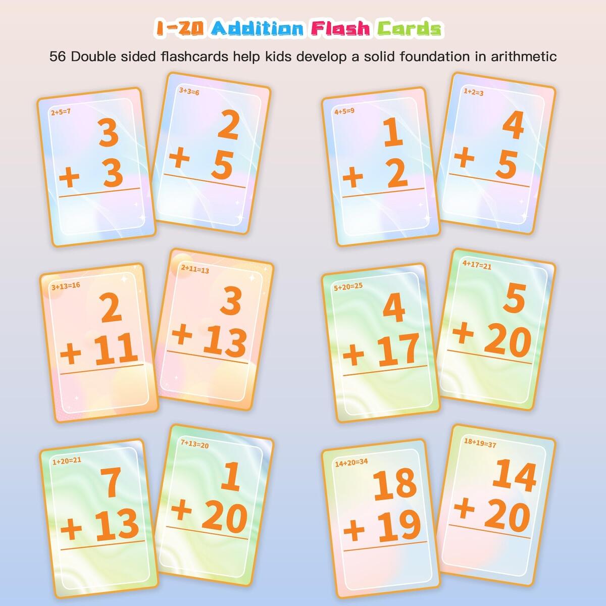 Amazon Alened Addition Flash Cards Math Facts Flashcards 1 20 Manipulatives Games For Kindergarten 1st 2nd 3rd 4th 5th 6th Grade Kids Ages 4 12 Toys Games