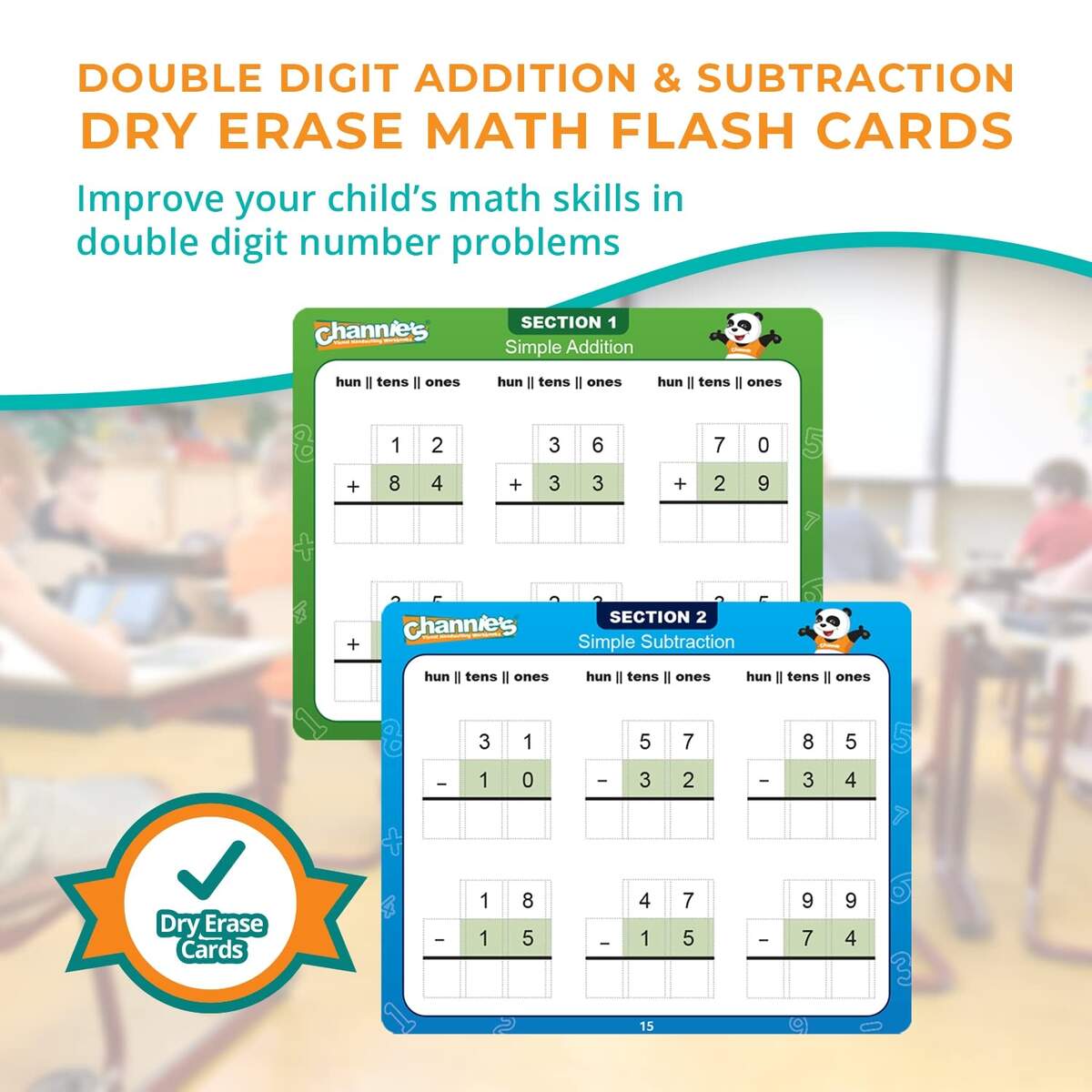 Amazon Channie S Double Digit Addition And Subtraction Flash Cards 30 Dry Erase Educational Math Flash Cards For Kids Ideal For 1st To 3rd Grade Level 2 Color Coded Cards 360 Two Digit Problems
